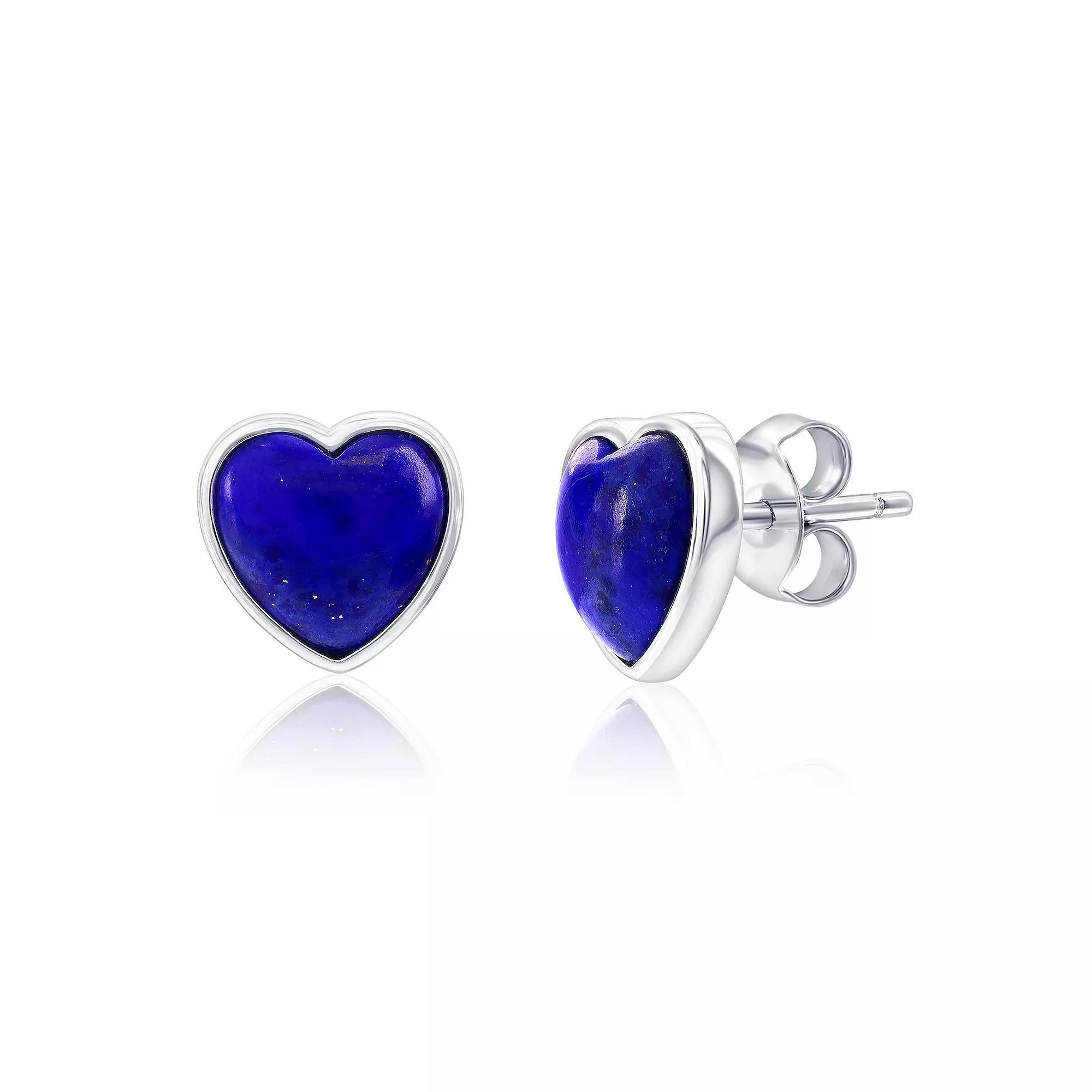 Sterling Silver Gemstone Heart Dangle Earrings, Women's, Lapis Product Image