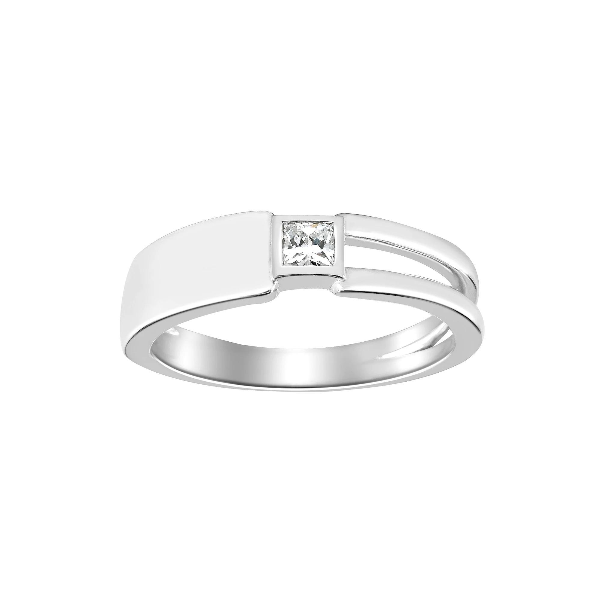 SIRI Sterling Silver Rhodium-Plated Geometric Band Ring with Square Cubic Zirconia, Women's, Size: 8 Product Image