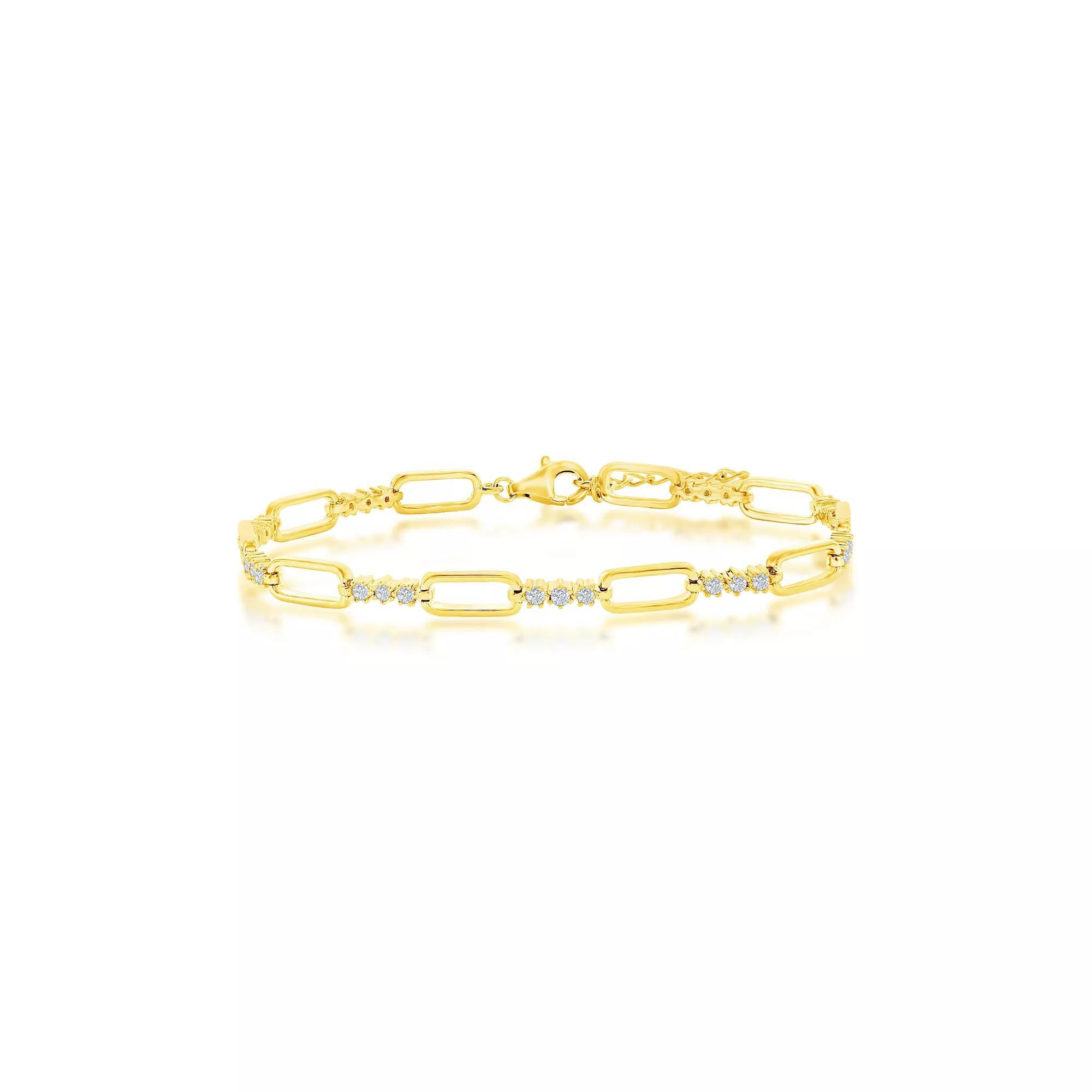 Argento Bella Alternating Paperclip Chain Cubic Zirconia Bracelet, Women's, Size: 7-8" ADJ, Gold Tone Product Image