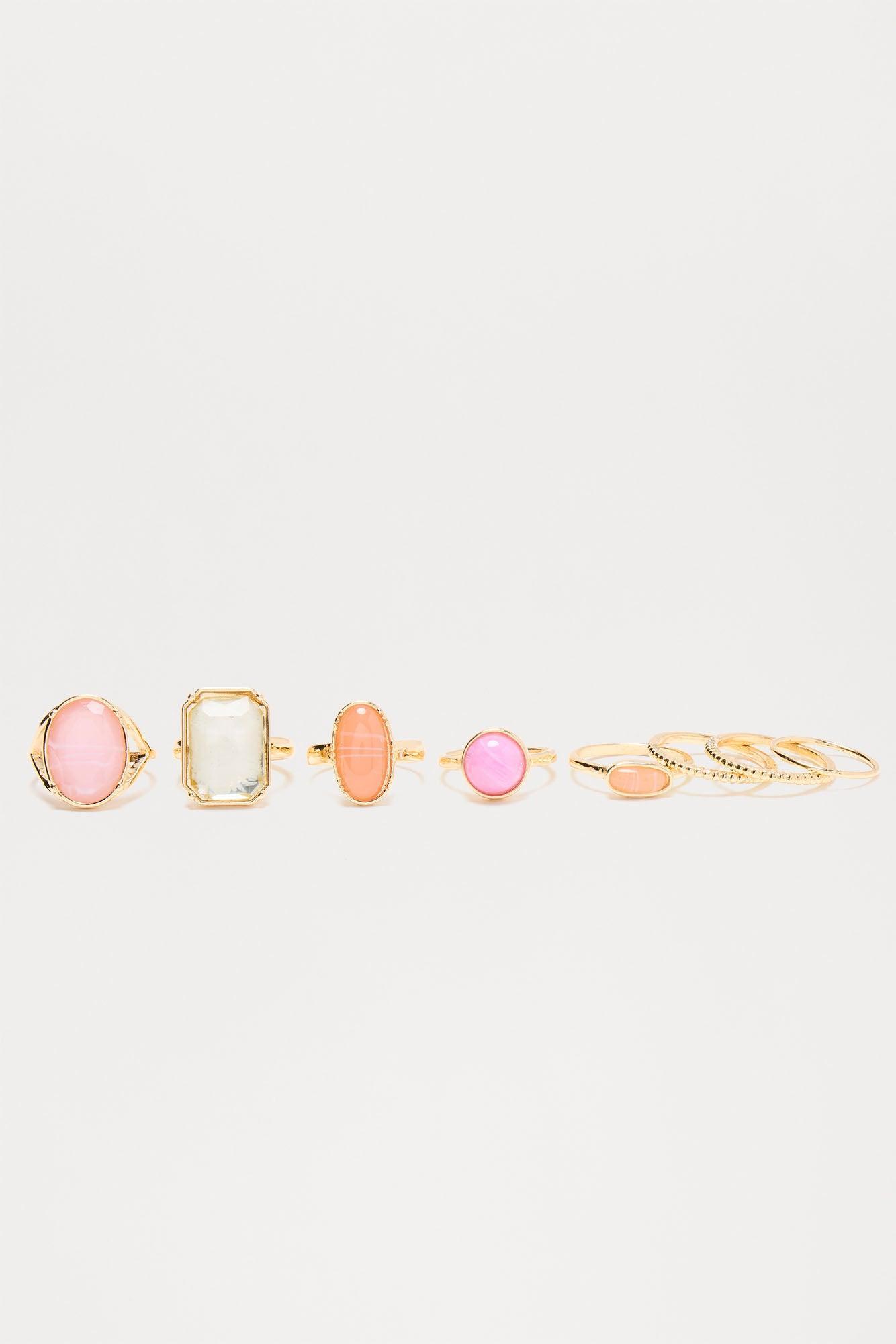 Halo Hues 8 Piece Statement Ring Set - Pink/combo Product Image