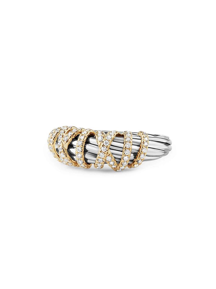 David Yurman Sterling Silver Crossover Wide Ring with Diamonds, 6 Product Image