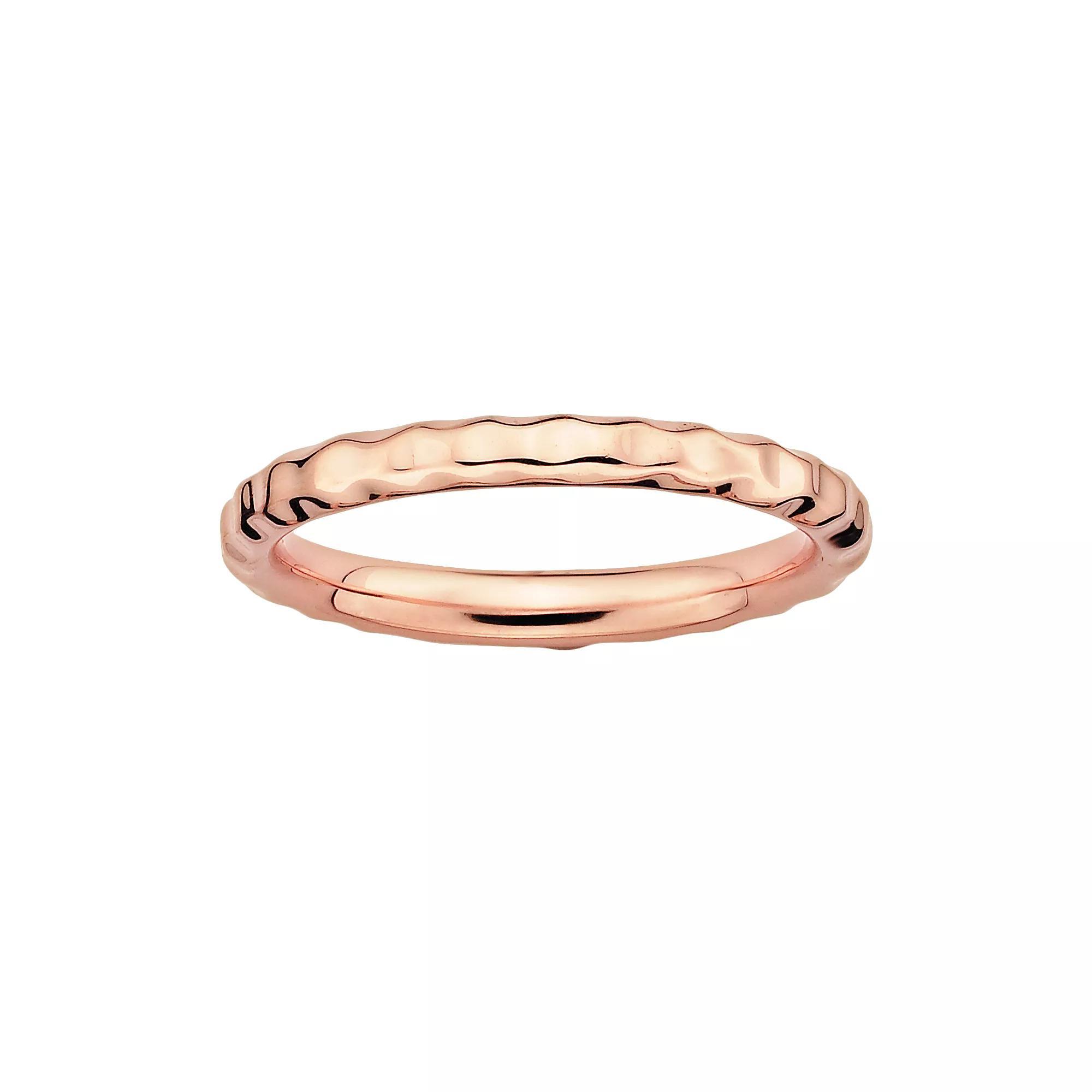 Stacks & Stones 18k Rose Gold Over Silver Hammered Stack Ring, Women's, Size: 6, Pink Product Image