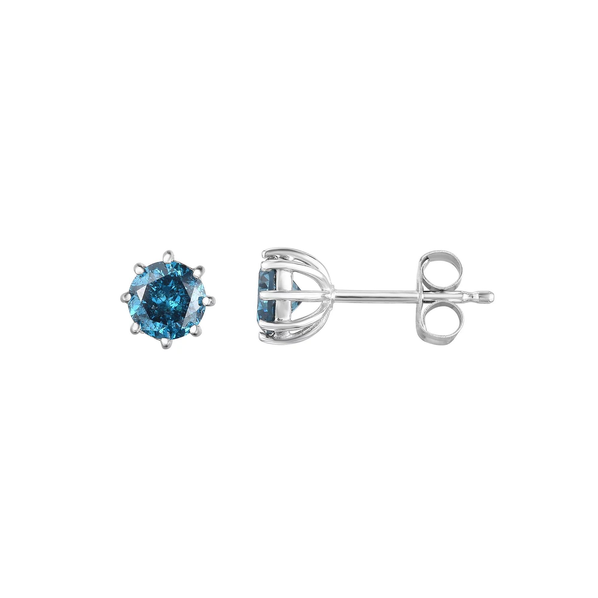 14k White Gold 1 Carat T.W. Blue Diamond Solitaire Stud Earrings, Womens, 14k Whgold Product Image