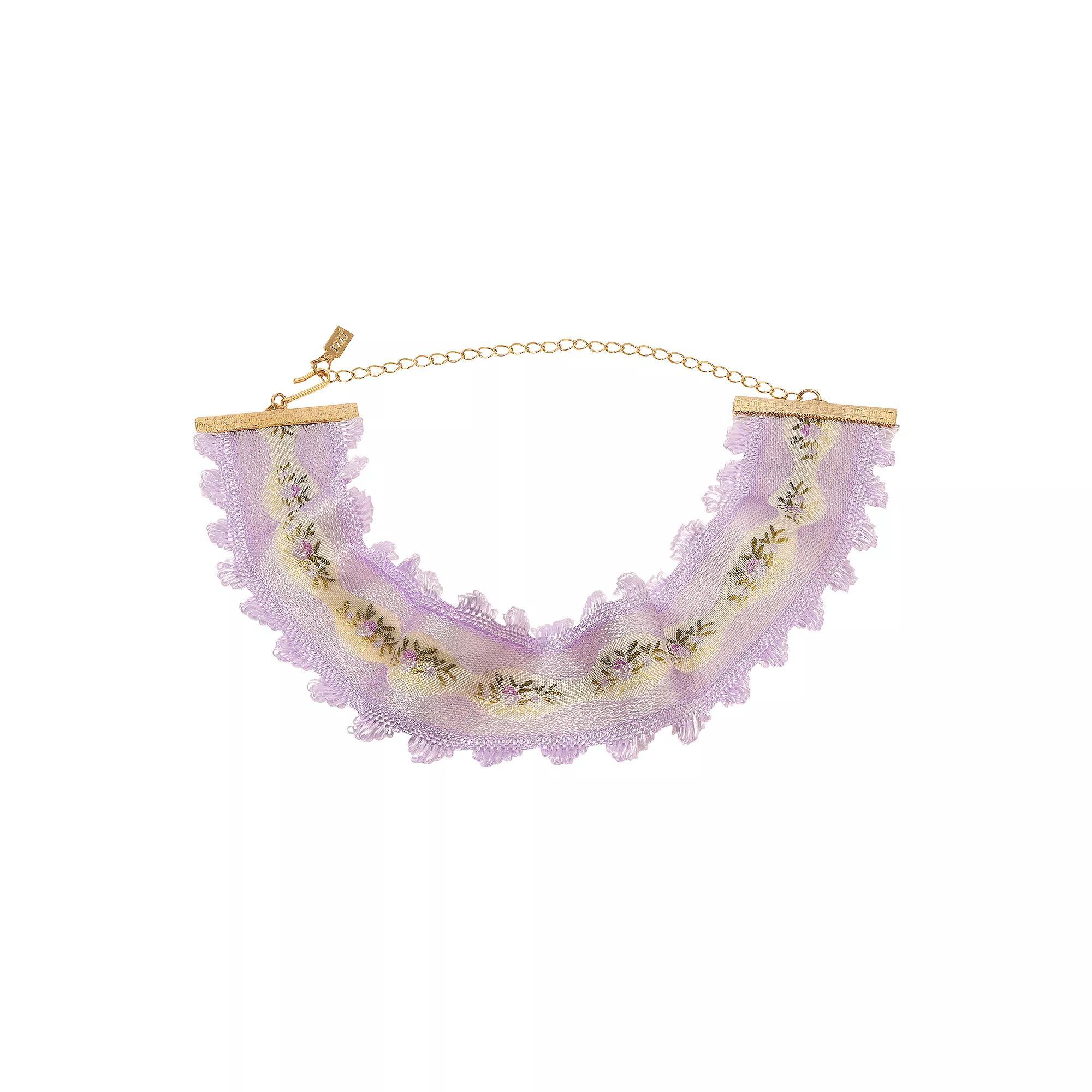 1928 Gold Tone Lace Floral Ribbon Choker Necklace, Womens, Purple Product Image