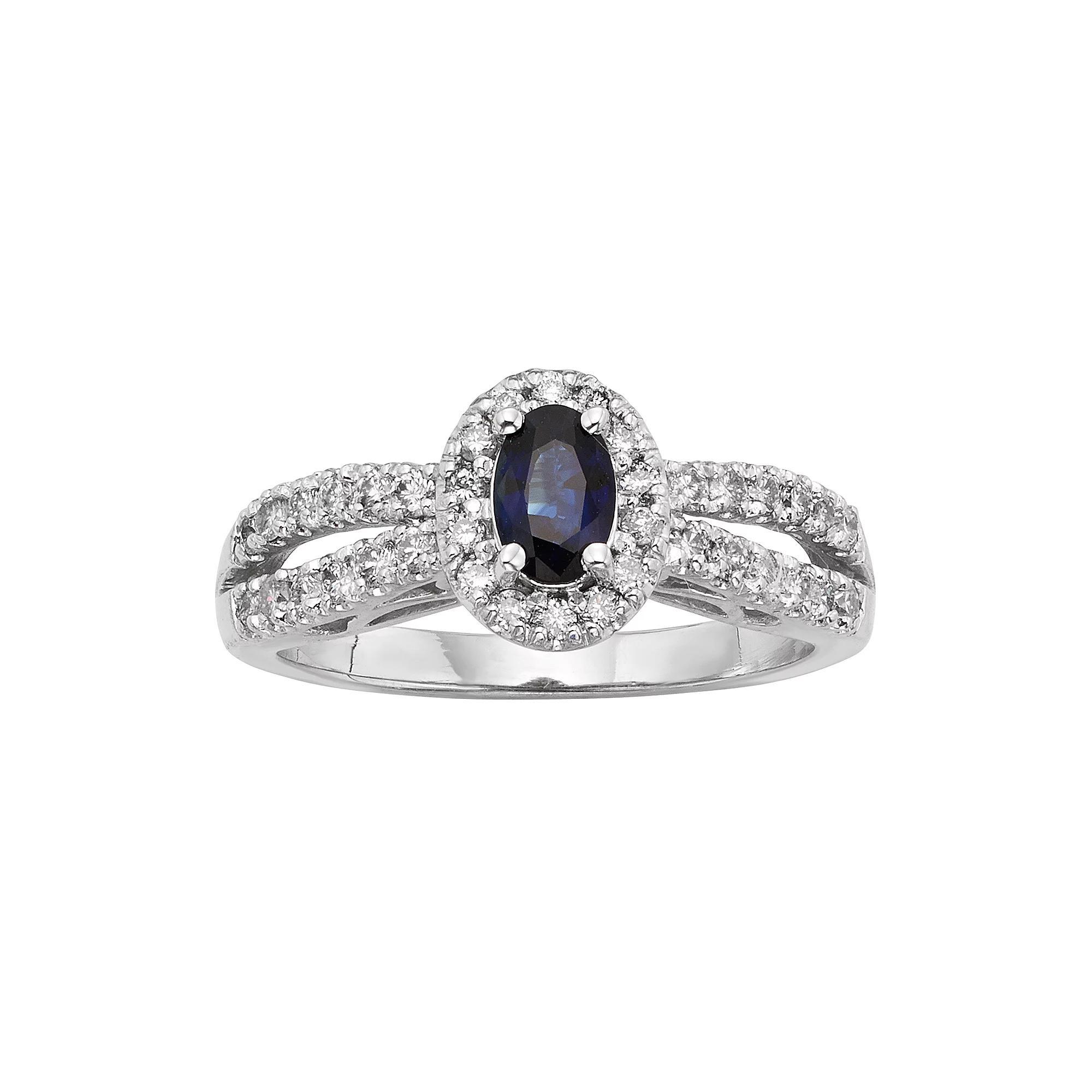 The Regal Collection Sapphire & 1/2 Carat T.W. IGL Certified Diamond 14k White Gold Tiered Oval Halo Ring, Women's, Size: 7, Blue Product Image