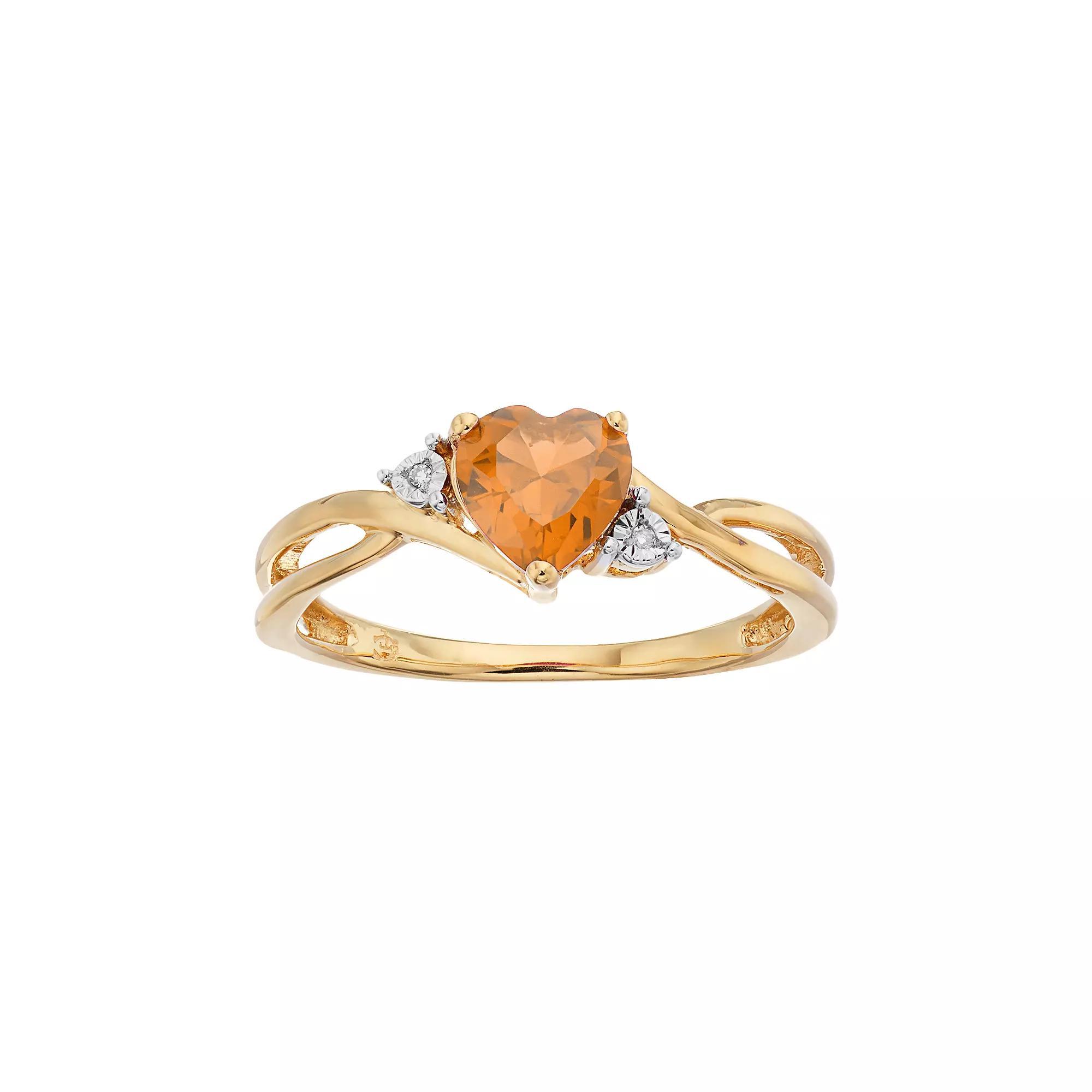 10k Gold Citrine & Diamond Accent Swirl Heart Ring, Women's, Size: 6, Orange Product Image