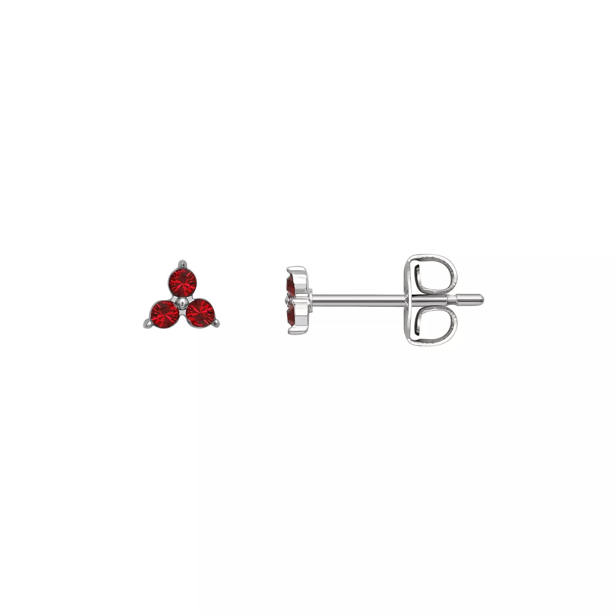 Brilliance Silver Tone Triple Crystal Birthstone Stud Earrings, Women's, Silver Tone January Product Image