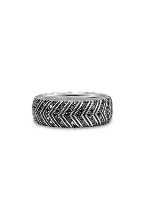 Mens Chevron Band Ring in Silver with Diamonds, 8mm Product Image