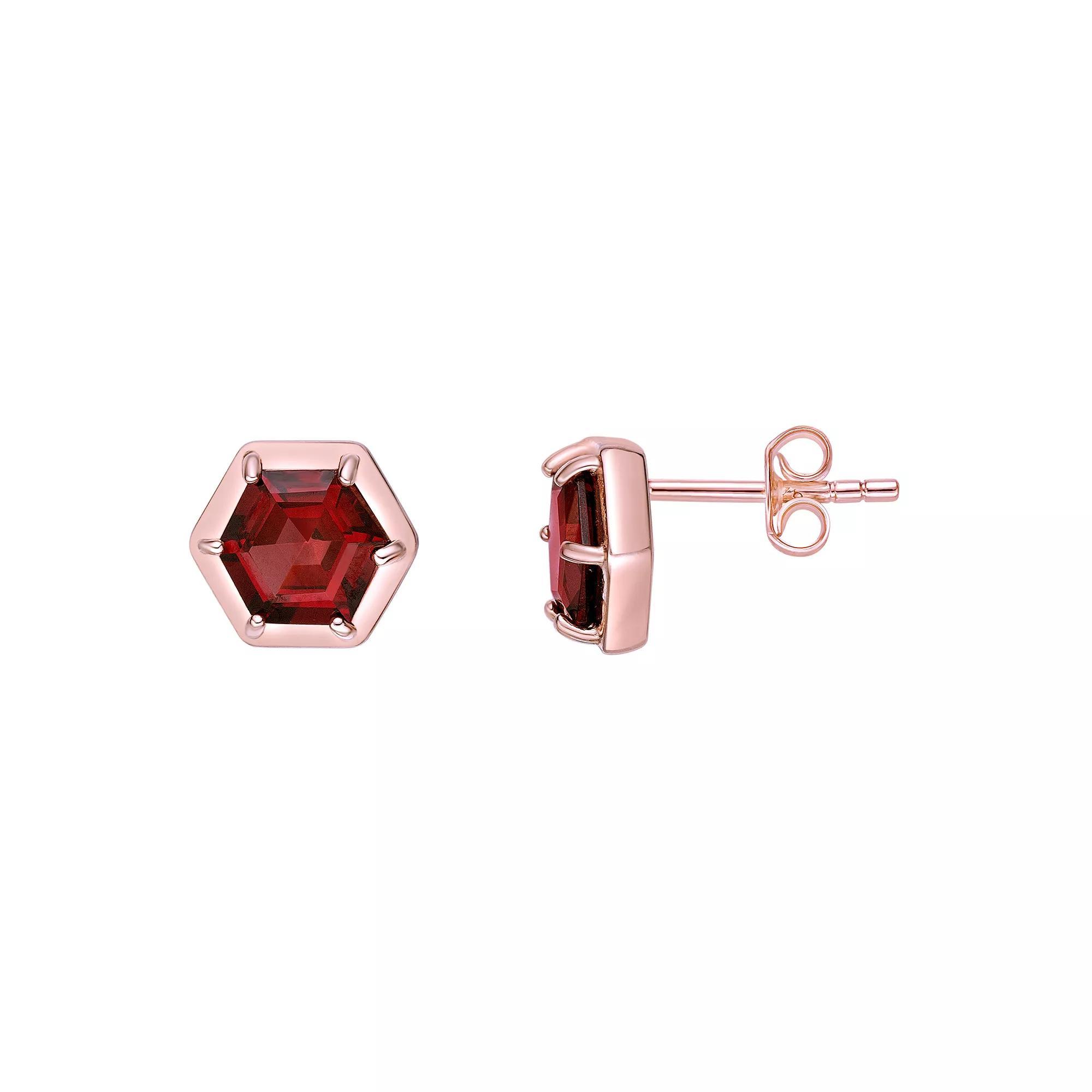 Gemminded 18k Rose Gold over Sterling Silver Garnet Stud Earrings, Women's, Pink Tone Product Image