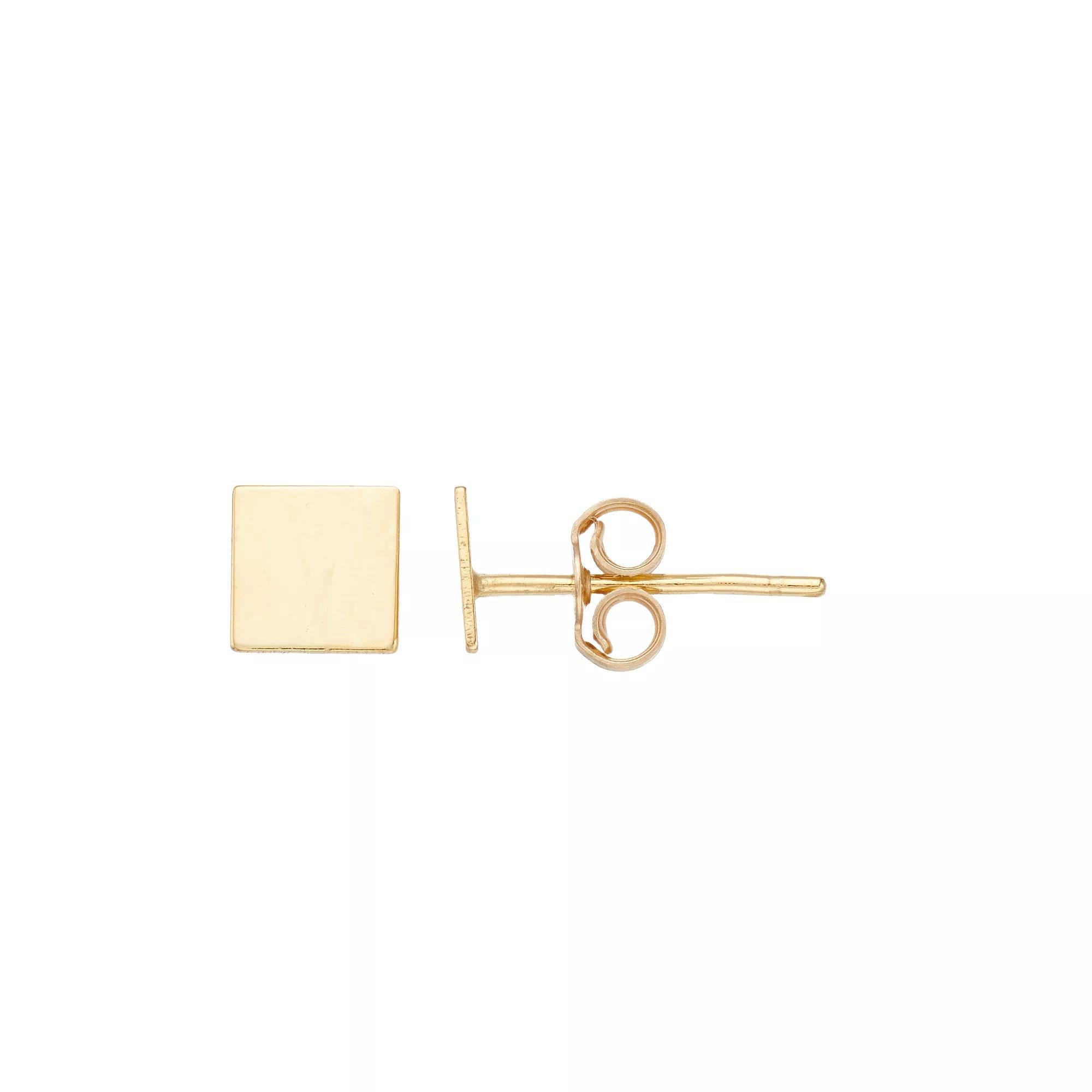 14k Yellow Gold Square Stud Earrings, Women's, 14k Gold Product Image