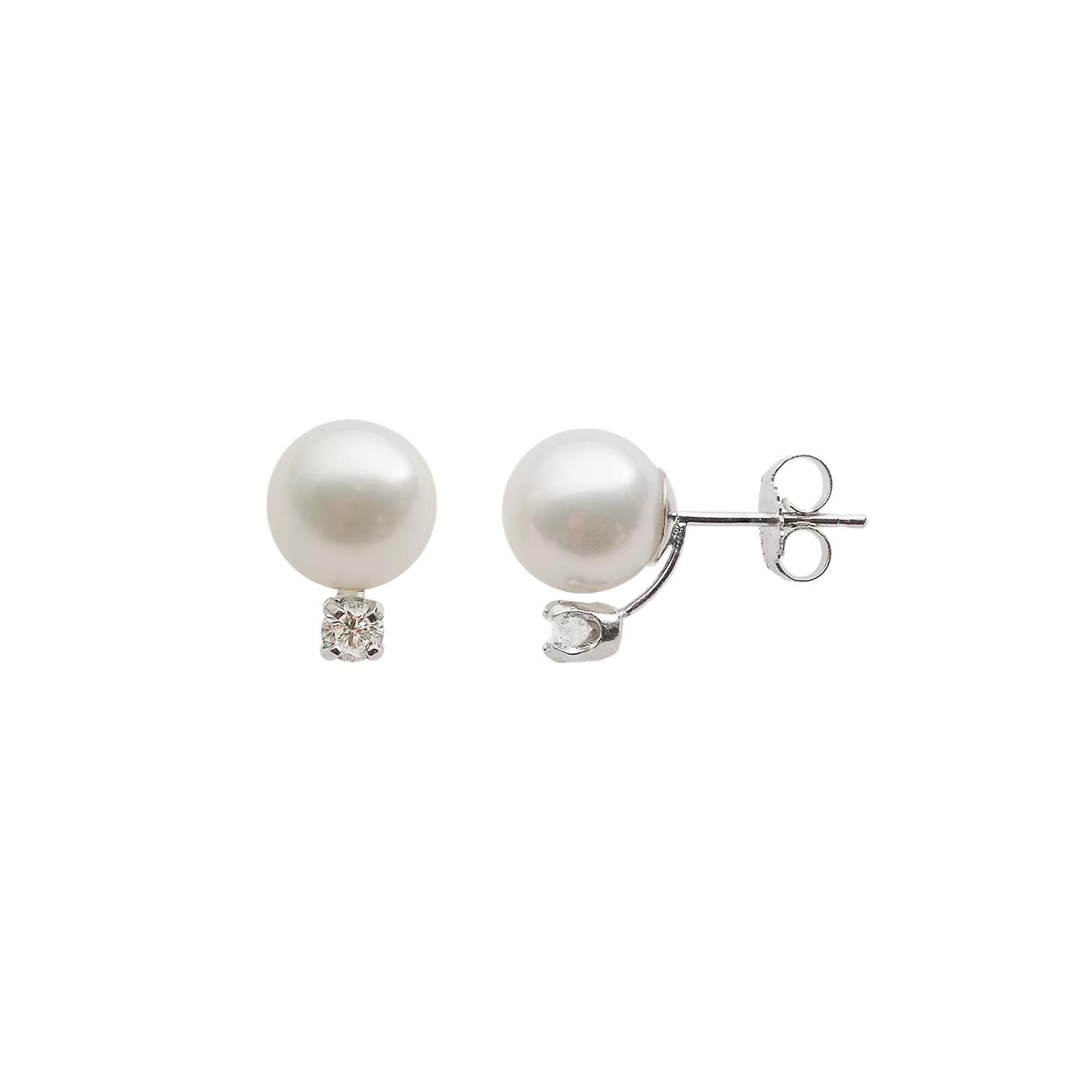 18k White Gold AA Akoya Cultured Pearl and 1/5-ct. T.W. Diamond Stud Earrings (8-8.5 mm), Womens Product Image
