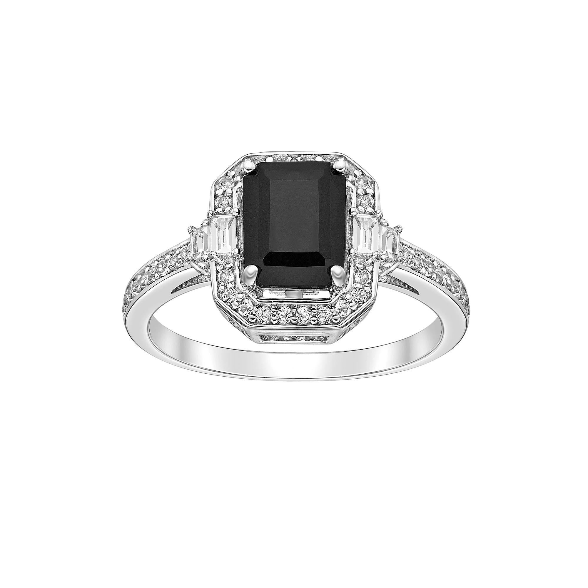 Gemminded Sterling Silver Black Onyx Emerald-Cut Ring, Women's, Size: 6 Product Image