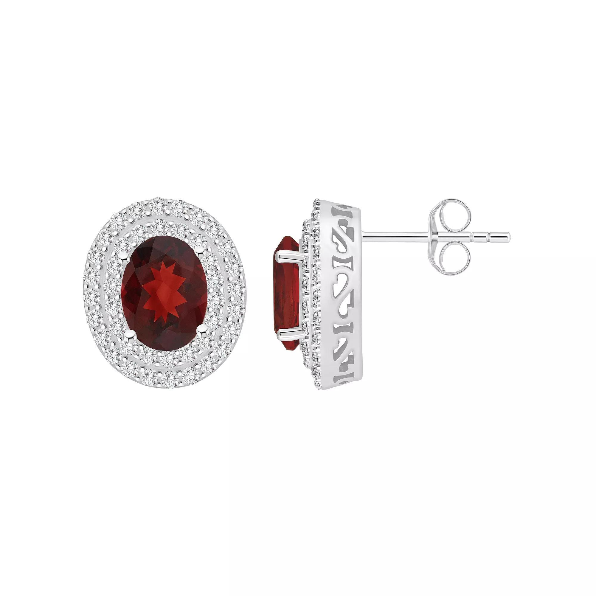 Celebration Gems Sterling Silver Oval-Cut Citrine & White Topaz Double Halo Stud Earrings, Women's Product Image
