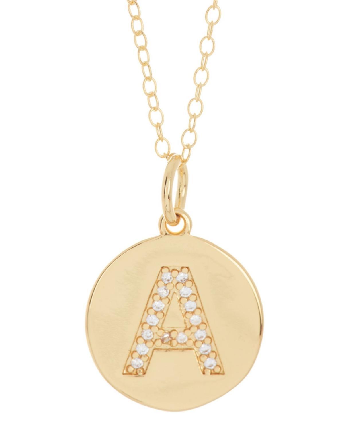 Adornia 14k Gold Plated Cubic Zirconia Engraved Letter Disc Pendant Necklace, Women's, Size: 18", Gold Tone T Product Image