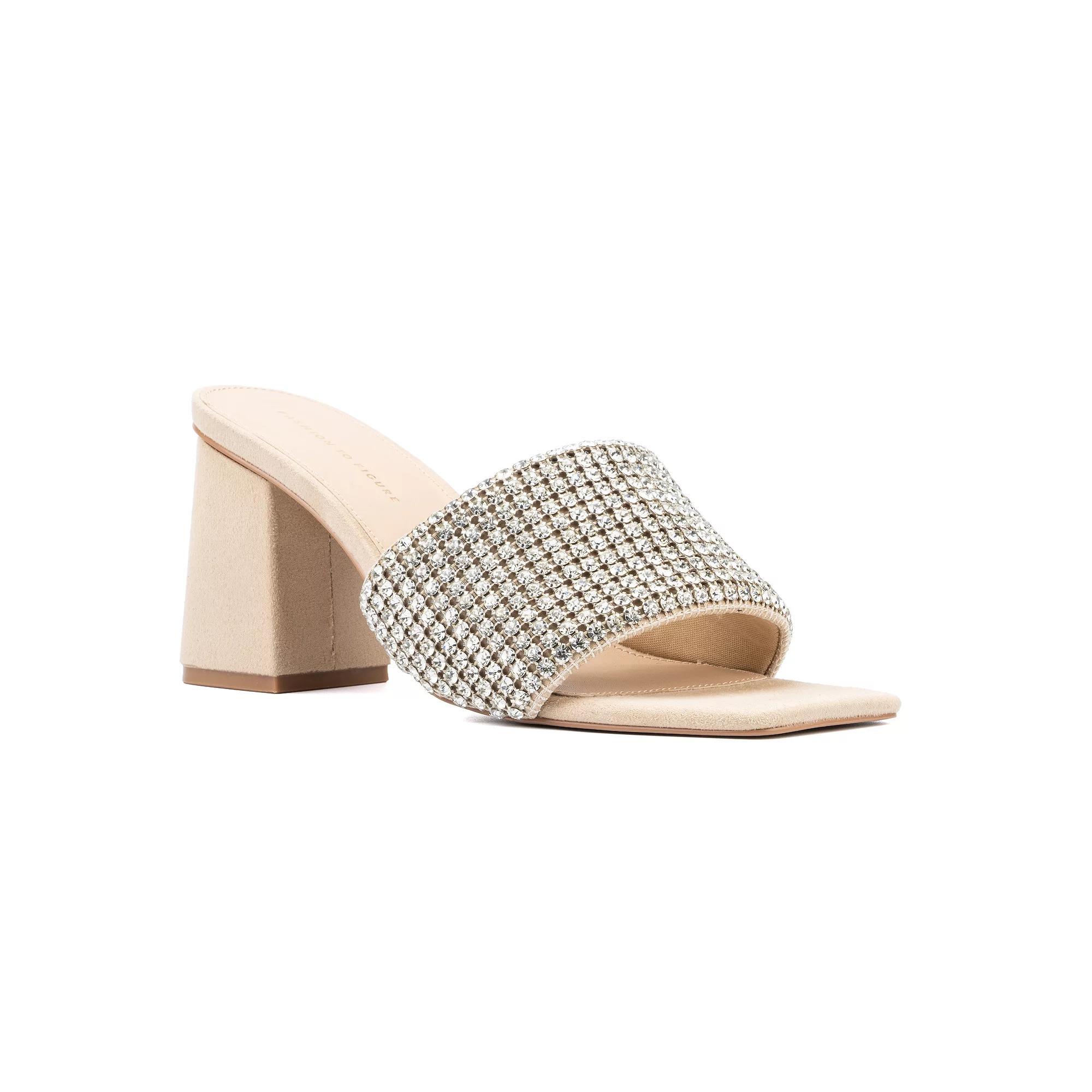 Fashion to Figure Serena Women's Wide Width Embellished Sandals, Size: 14 Wide, Beige Product Image