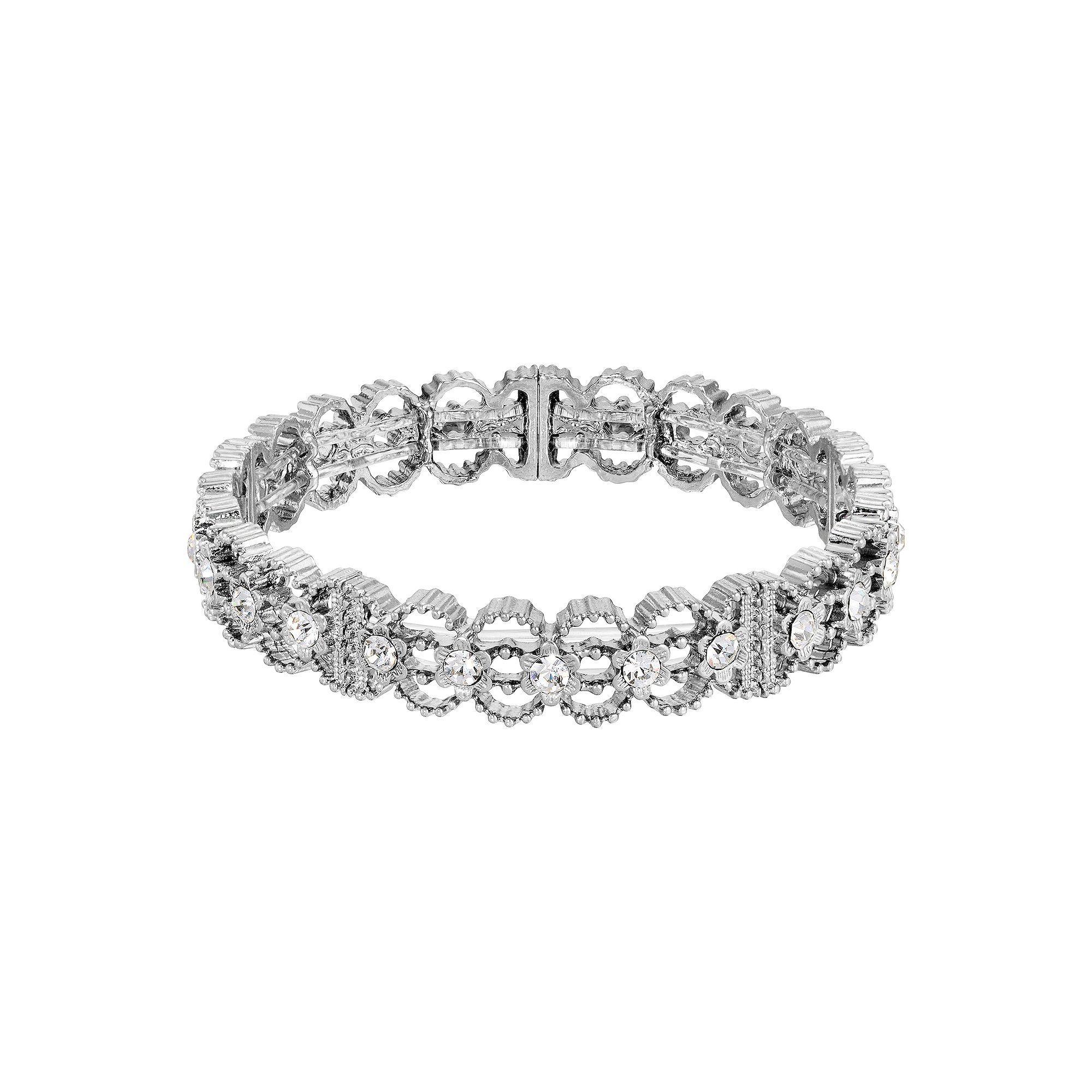 1928 Silver Tone Crystal Stretch Bracelet, Womens, White Product Image