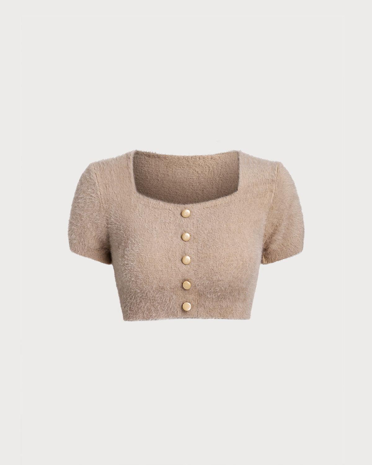 Pink Square Neck Cropped Knit Tee Product Image