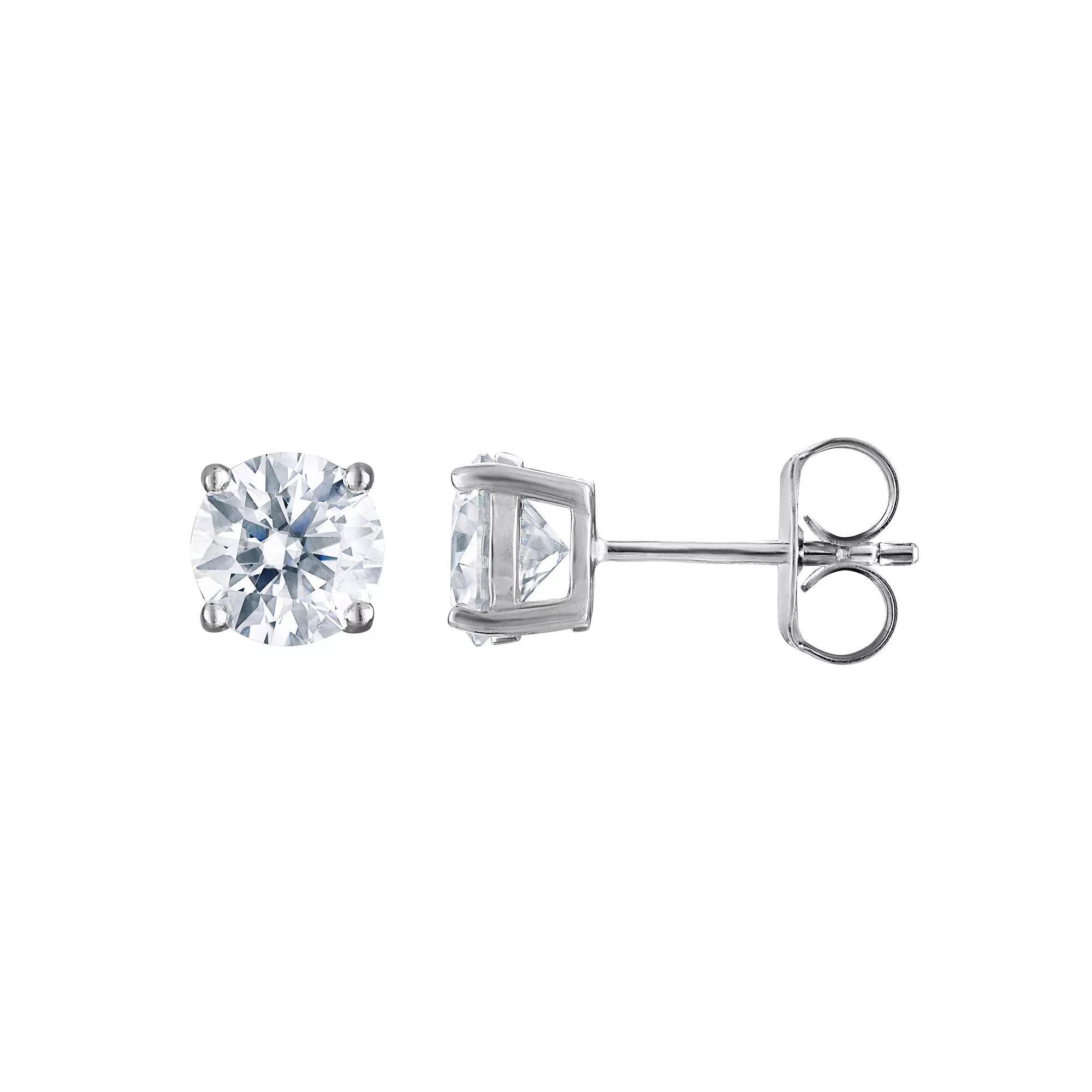Sterling Silver Lab-Created Moissanite Round Stud Earrings, Women's Product Image