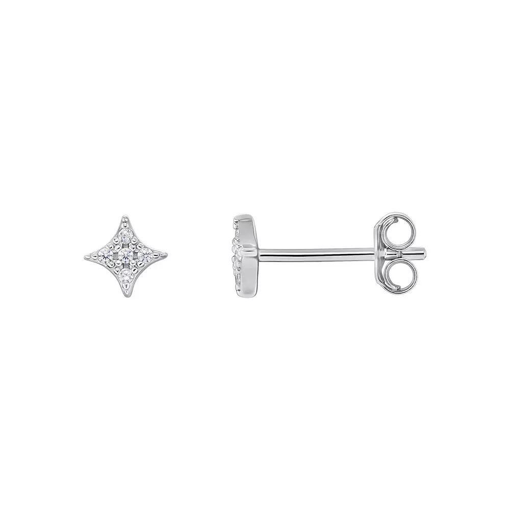 PRIMROSE Sterling Silver Pave Cubic Zirconia Diamond Shape Stud Earrings, Women's, Sterling Clear Product Image