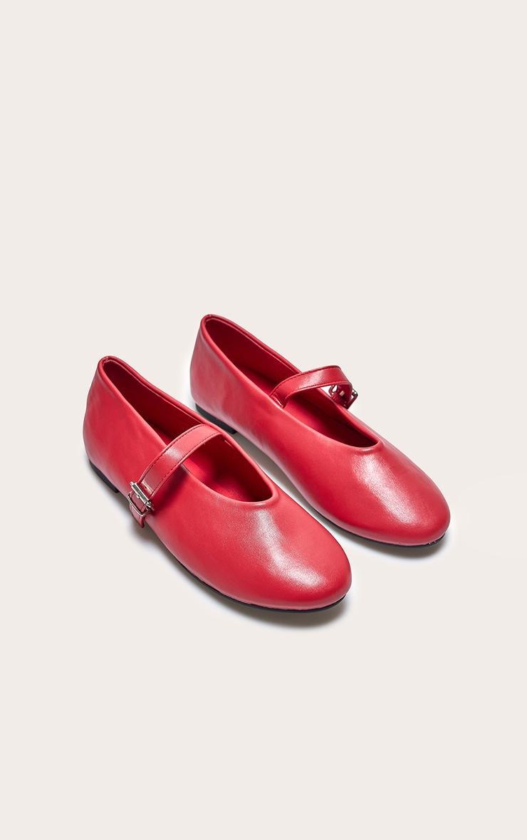 Red PU Round Toe Ballet Pumps Product Image