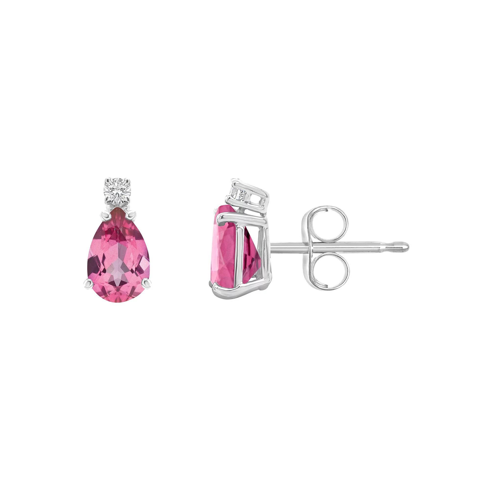 Celebration Gems 14k White Gold Gemstone & Diamond Accent Stud Earrings, Womens, Pink Topaz Product Image