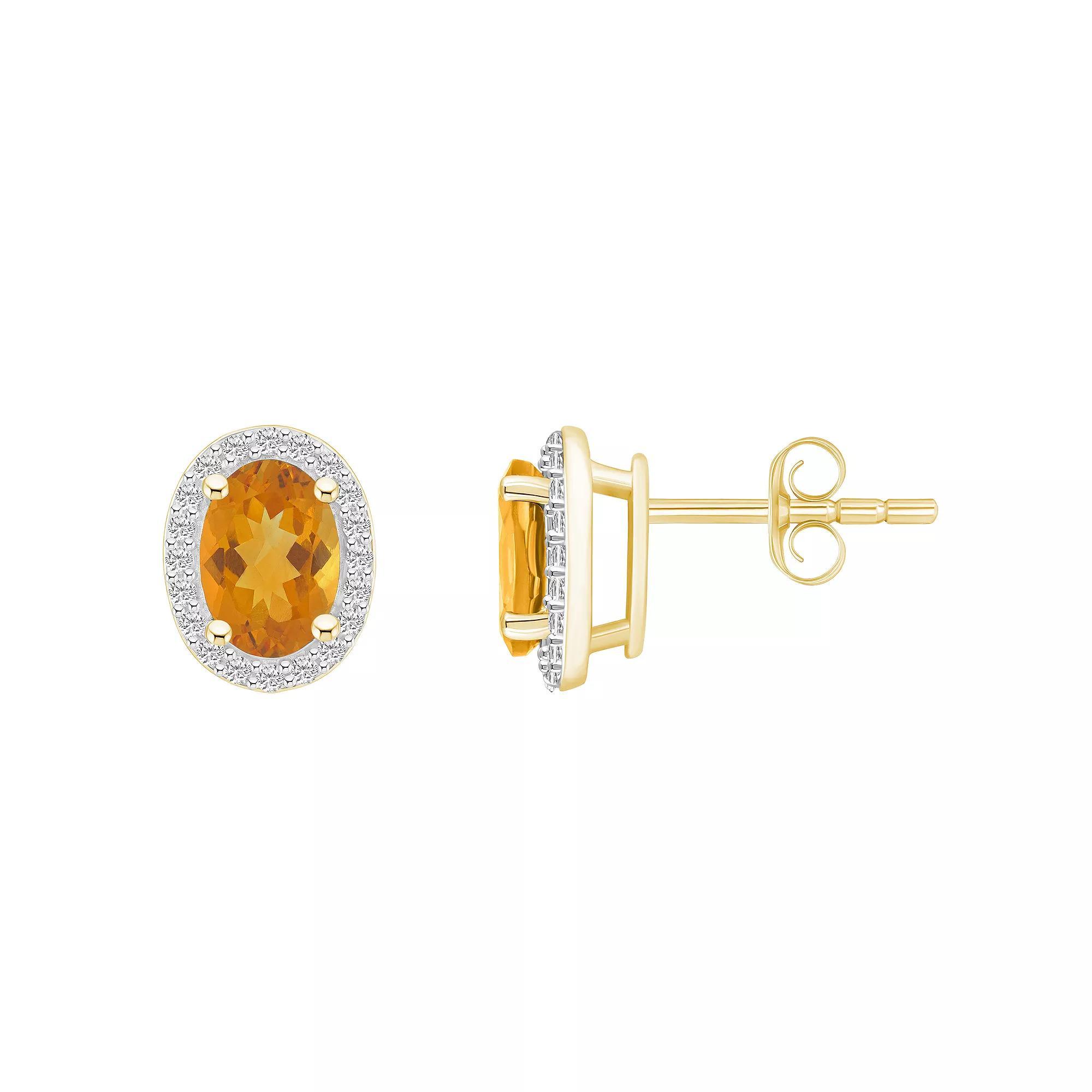 Celebration Gems 10k Gold Oval Gemstone & Lab-Created White Sapphire Halo Stud Earrings, Women's, Citrine Product Image