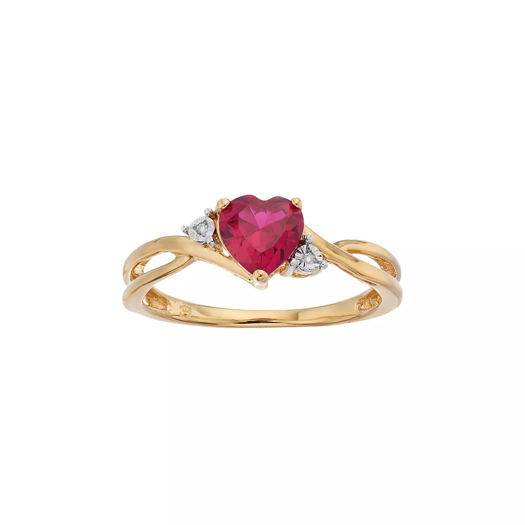10k Gold Lab-Created Ruby & Diamond Accent Swirl Heart Ring, Womens Red Product Image