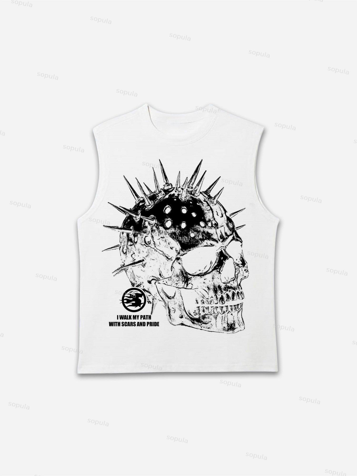 Metallic Spiked Skull Retro Graphic Tank Top Product Image