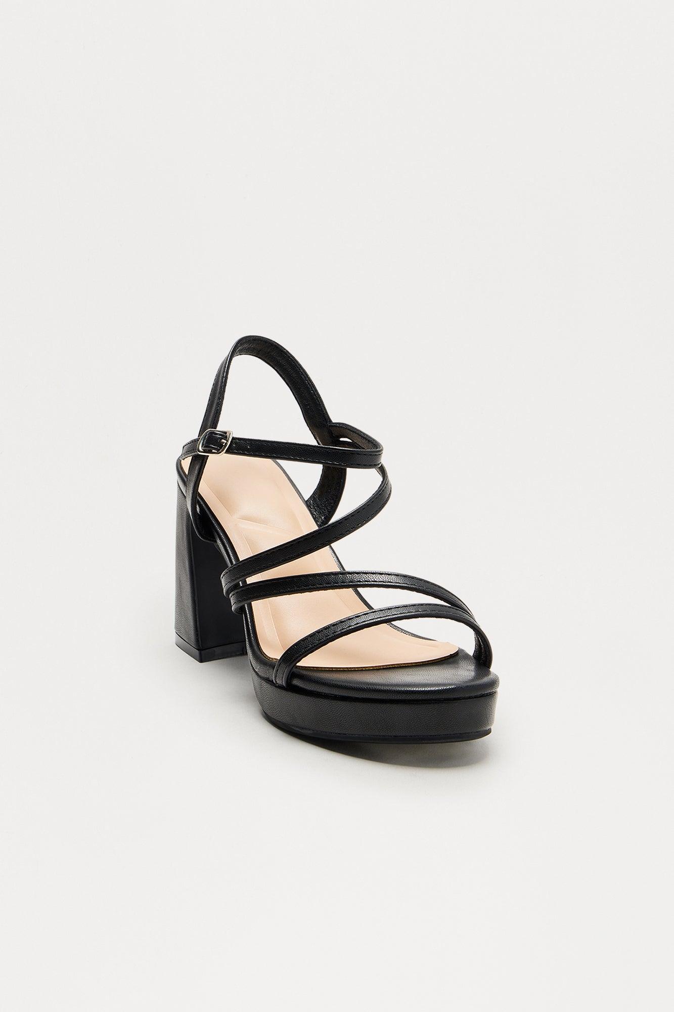 Adriel Faux Leather Ankle Strap Heels - Black Product Image