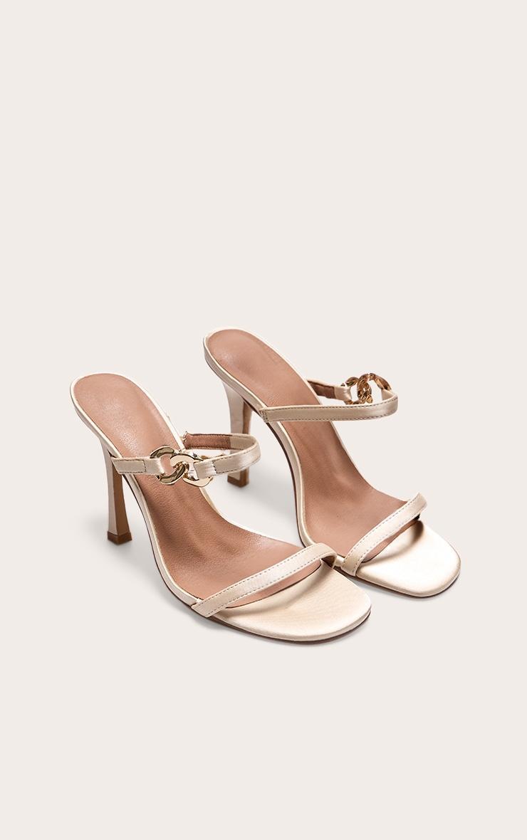 Champagne Wide Fit Satin Square Toe Linked Buckle Heeled Mules Product Image