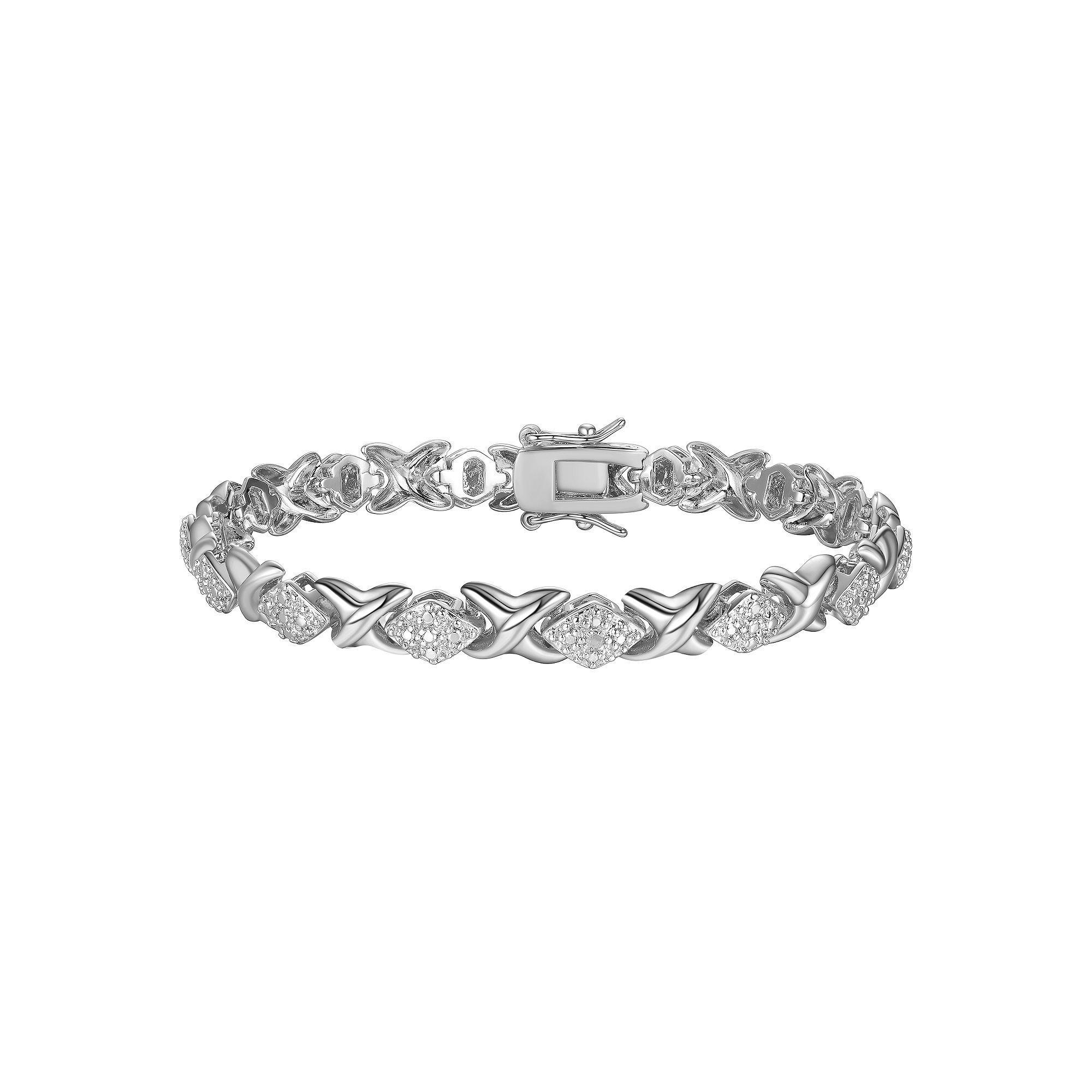 Sarafina Silver Tone Diamond Accent Hugs & Kisses Bracelet, Women's, Size: 7.25", Silver Tone White Product Image