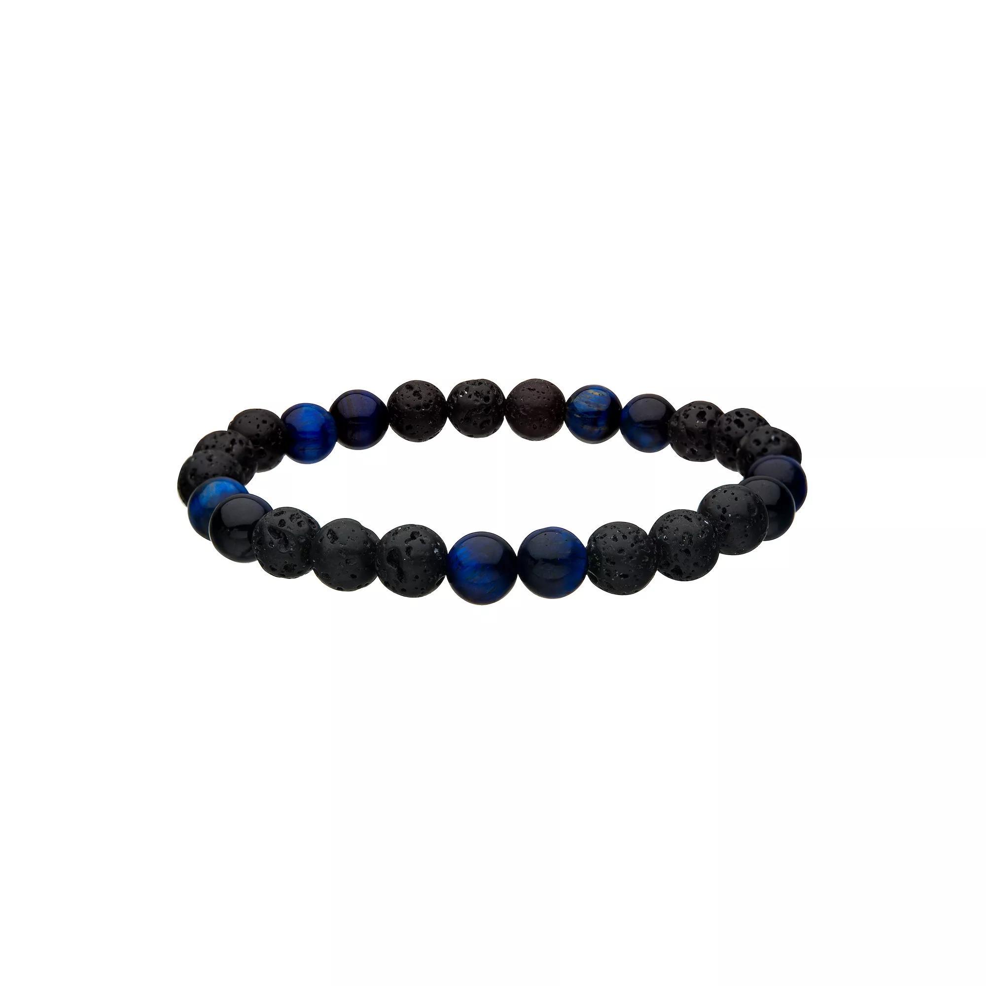 Mens Lava Bead & Blue Tigers Eye Bead Bracelet Multi Product Image