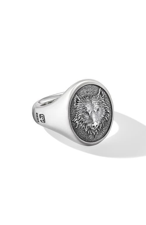 Mens Petrvs Wolf Signet Ring in Sterling Silver Product Image