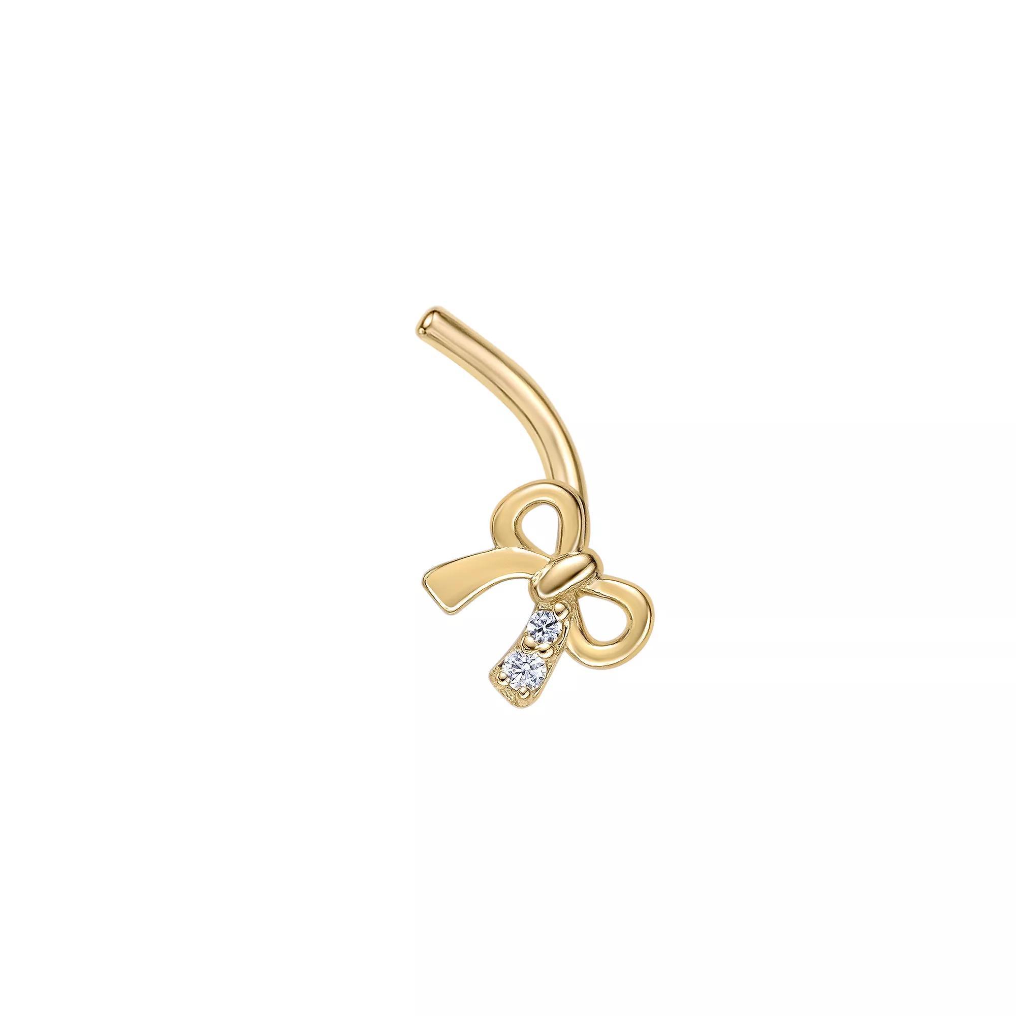 Lila Moon 14k Gold Cubic Zirconia Bow Curved Nose Stud, Women's Product Image