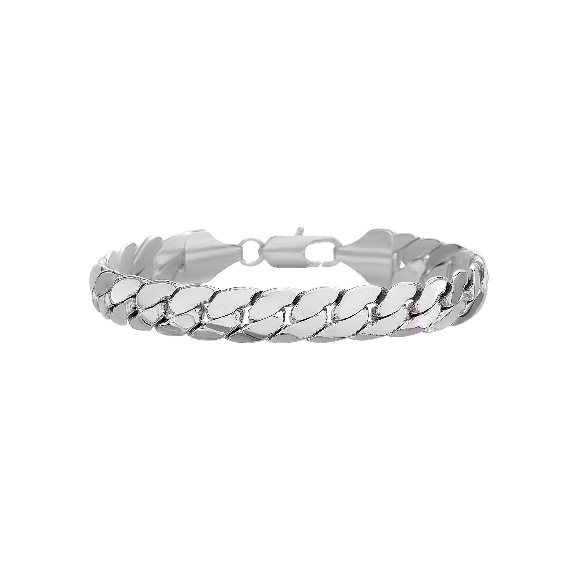 Men's 14k White Gold Plated Cuban Chain Bracelet, Size: 8", White Gold Tone Product Image