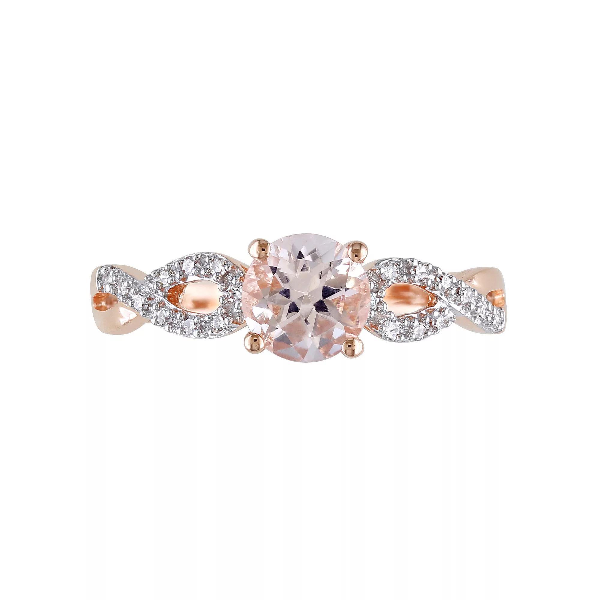 Stella Grace Morganite and 1/10 Carat T.W. Diamond Engagement Ring in 10k Rose Gold, Womens Pink Product Image