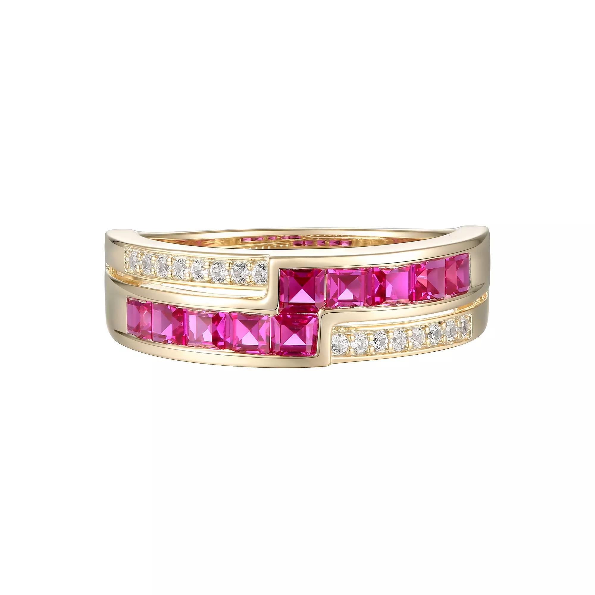 14k Gold Over Silver Lab-Created Ruby & Lab-Created White Sapphire Ring, Women's, Size: 7, Gold Tone Product Image