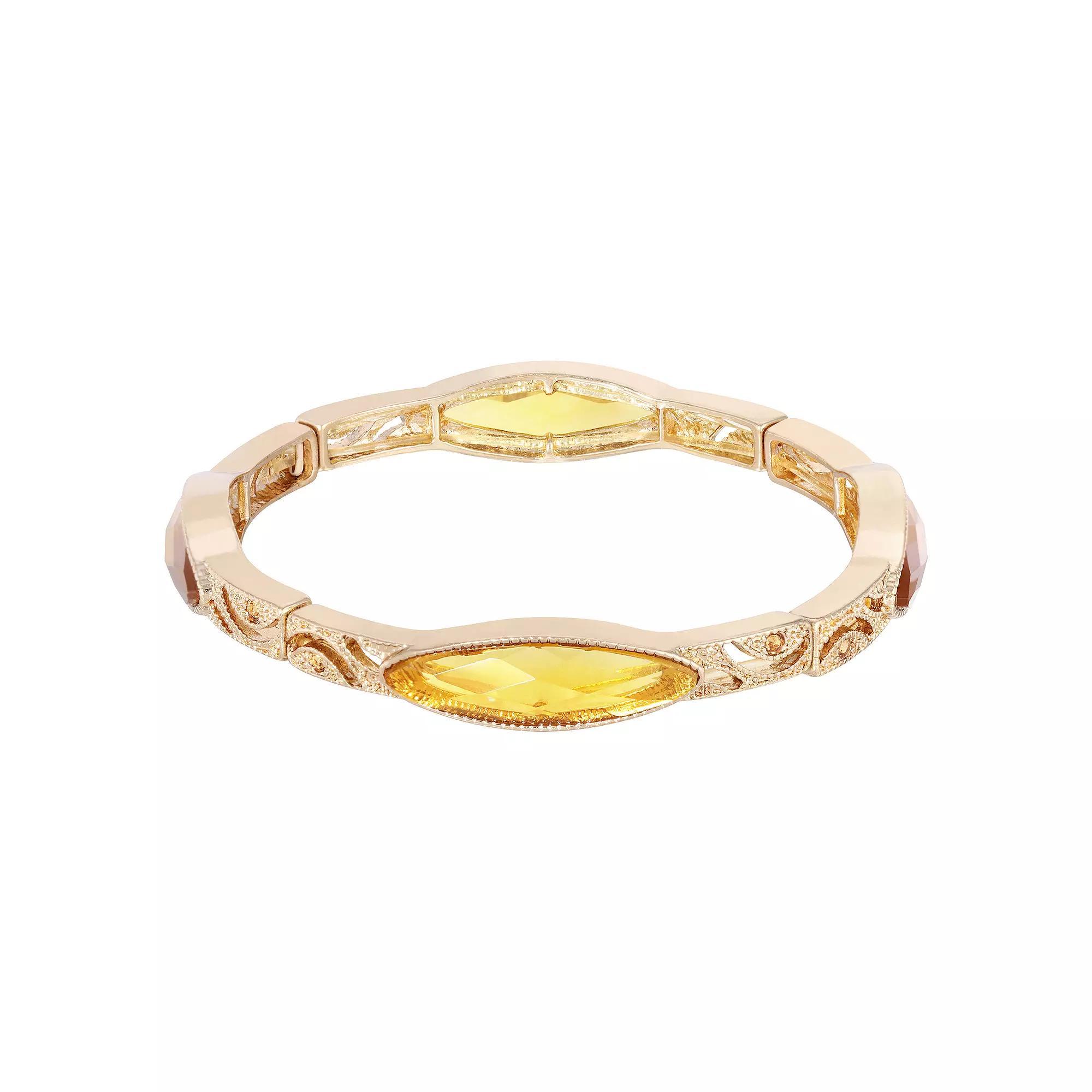 1928 Gold Tone Oval Topaz Color Stretch Bracelet, Womens, Yellow Product Image