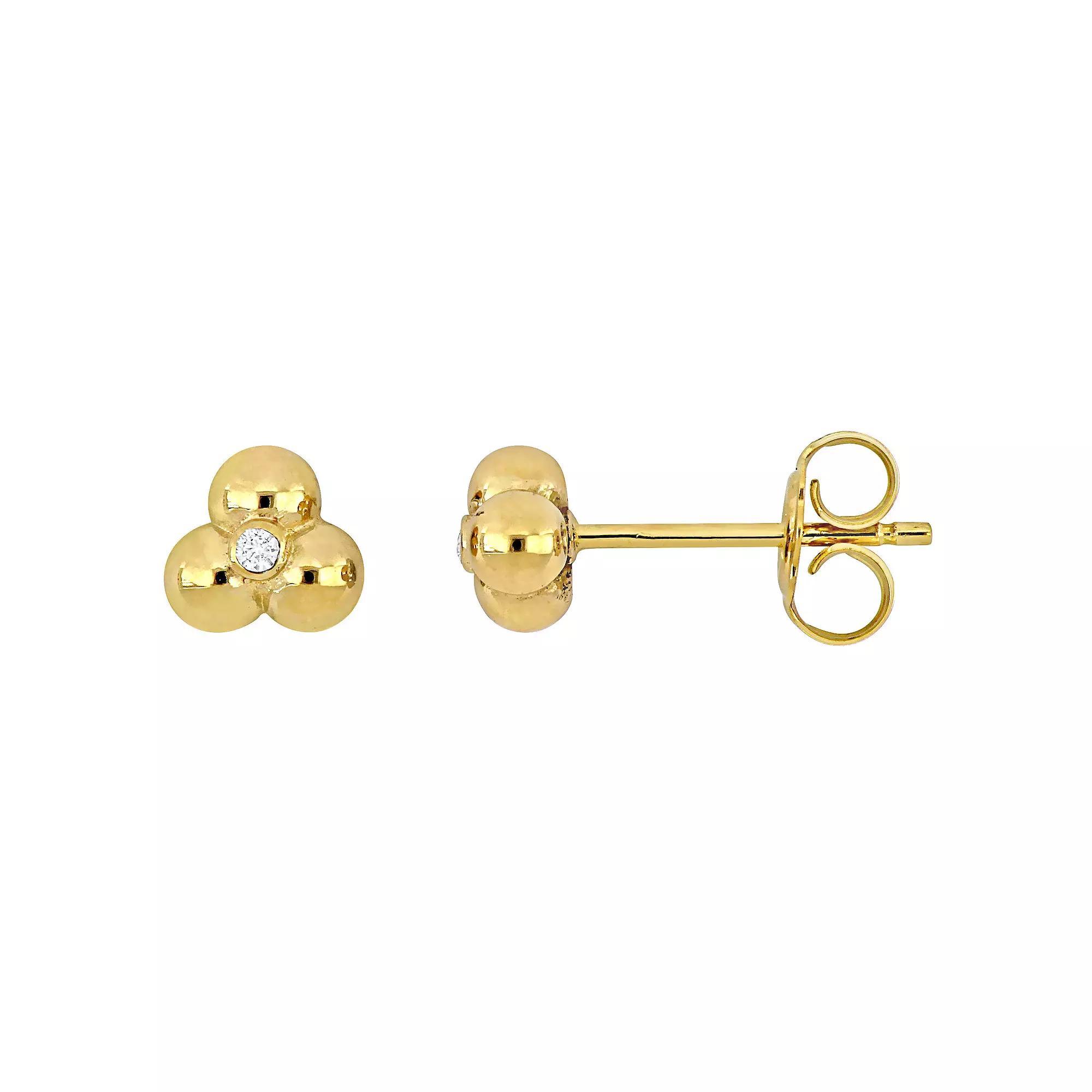 Stella Grace 14k Gold Diamond Accent 3-Bead Stud Earrings, Womens Product Image