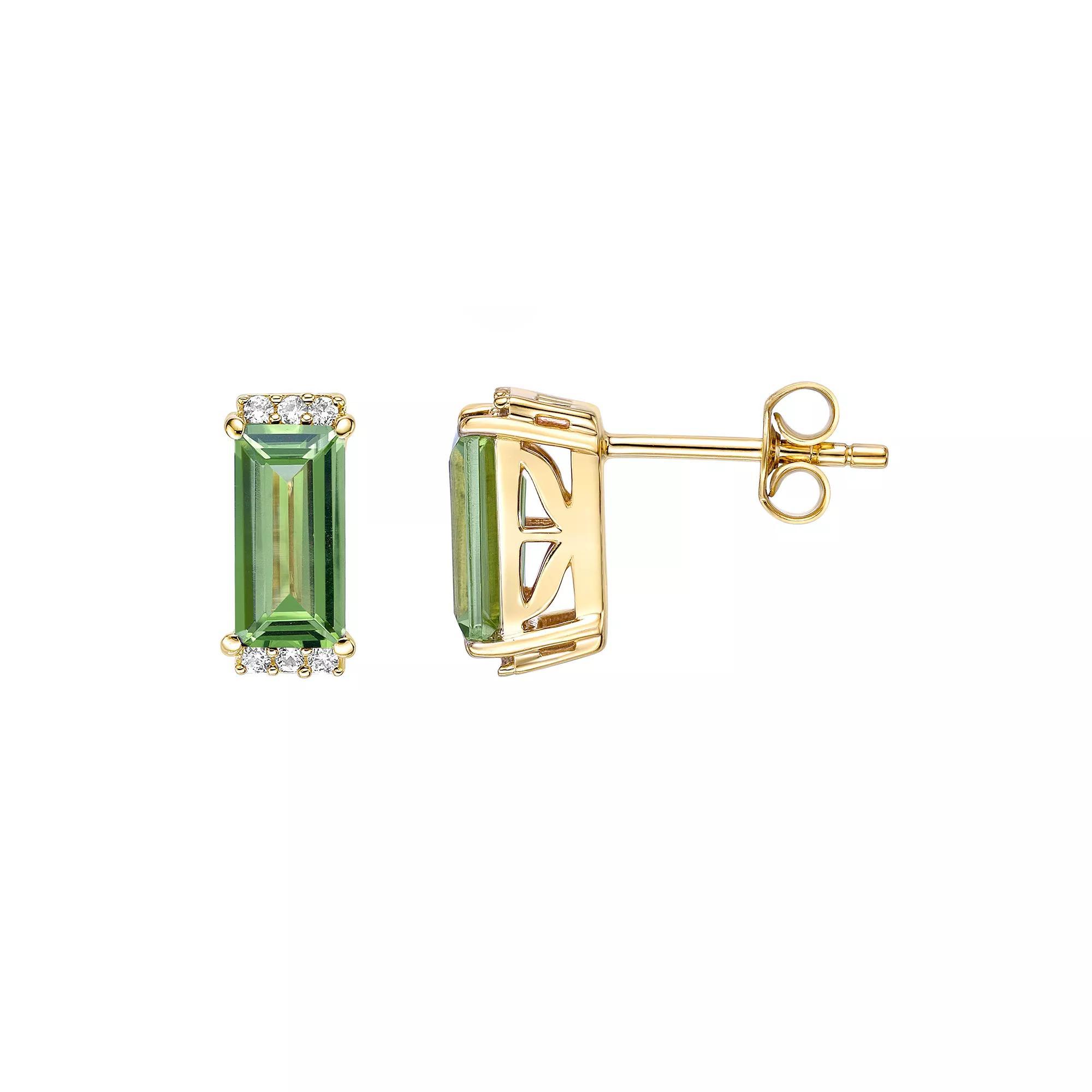 Gemminded 18k Gold Over Silver Peridot & Lab-Created White Sapphire Stud Earrings, Women's, Gold Tone Product Image