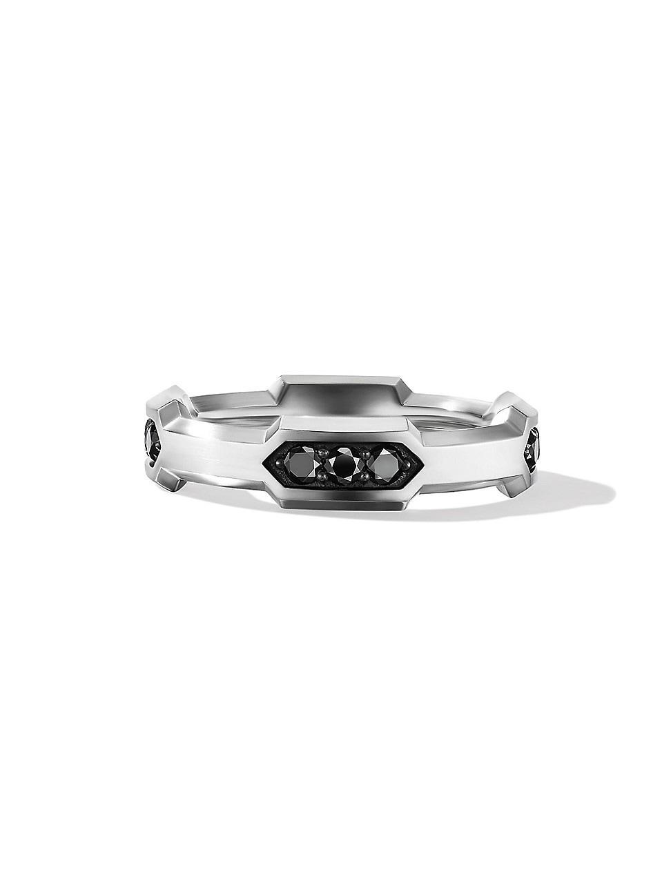 Mens Hex Station Band Ring in Sterling Silver Product Image