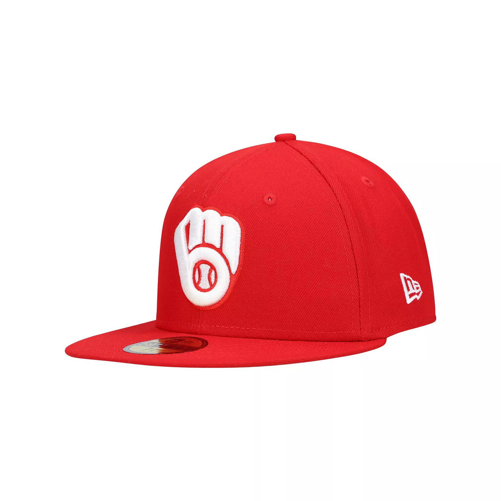 Men's New Era Red Milwaukee Brewers White Logo 59FIFTY Fitted Hat, Size: 7 3/4 Product Image