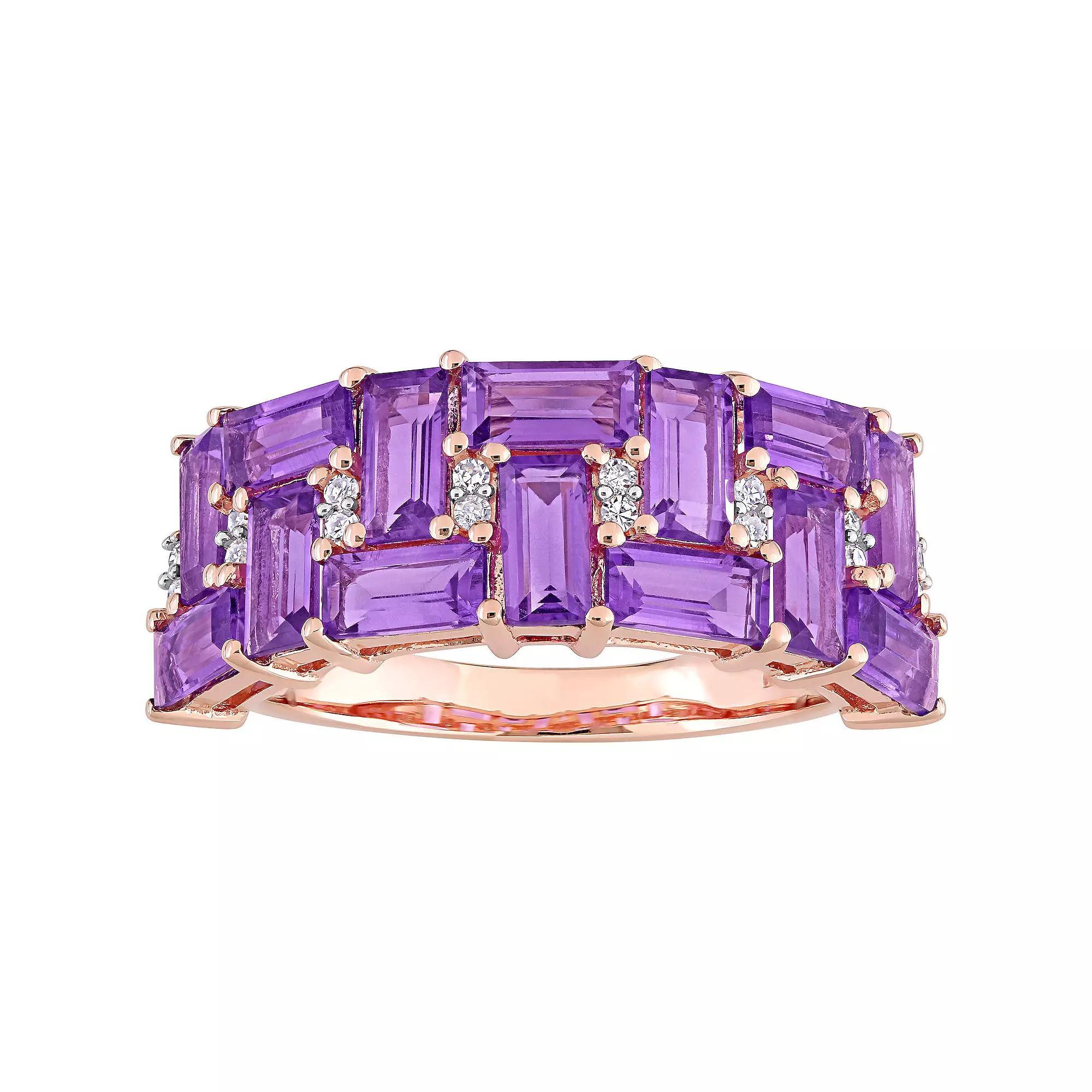 Stella Grace 10k Rose Gold Amethyst & 1/10 Carat T.W. Diamond Geometric Ring, Women's, Size: 7 Product Image