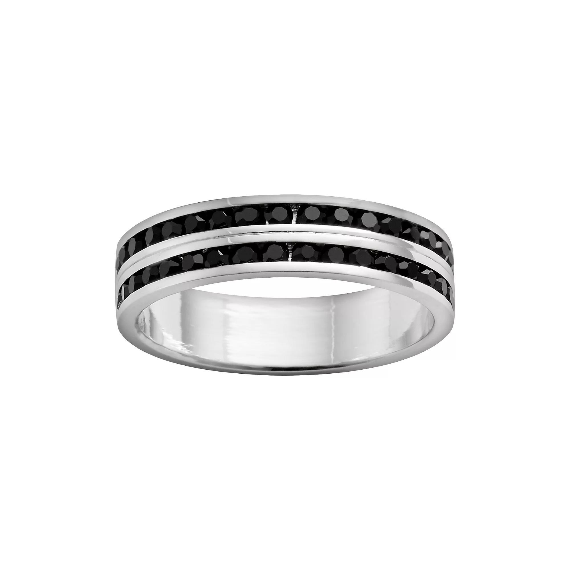 Traditions Jewelry Company Silver-Plated Crystal Eternity Ring Set, Womens Black Product Image