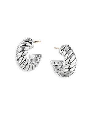 Womens Sculpted Cable Shrimp Earrings in Sterling Silver, 20.5mm Product Image
