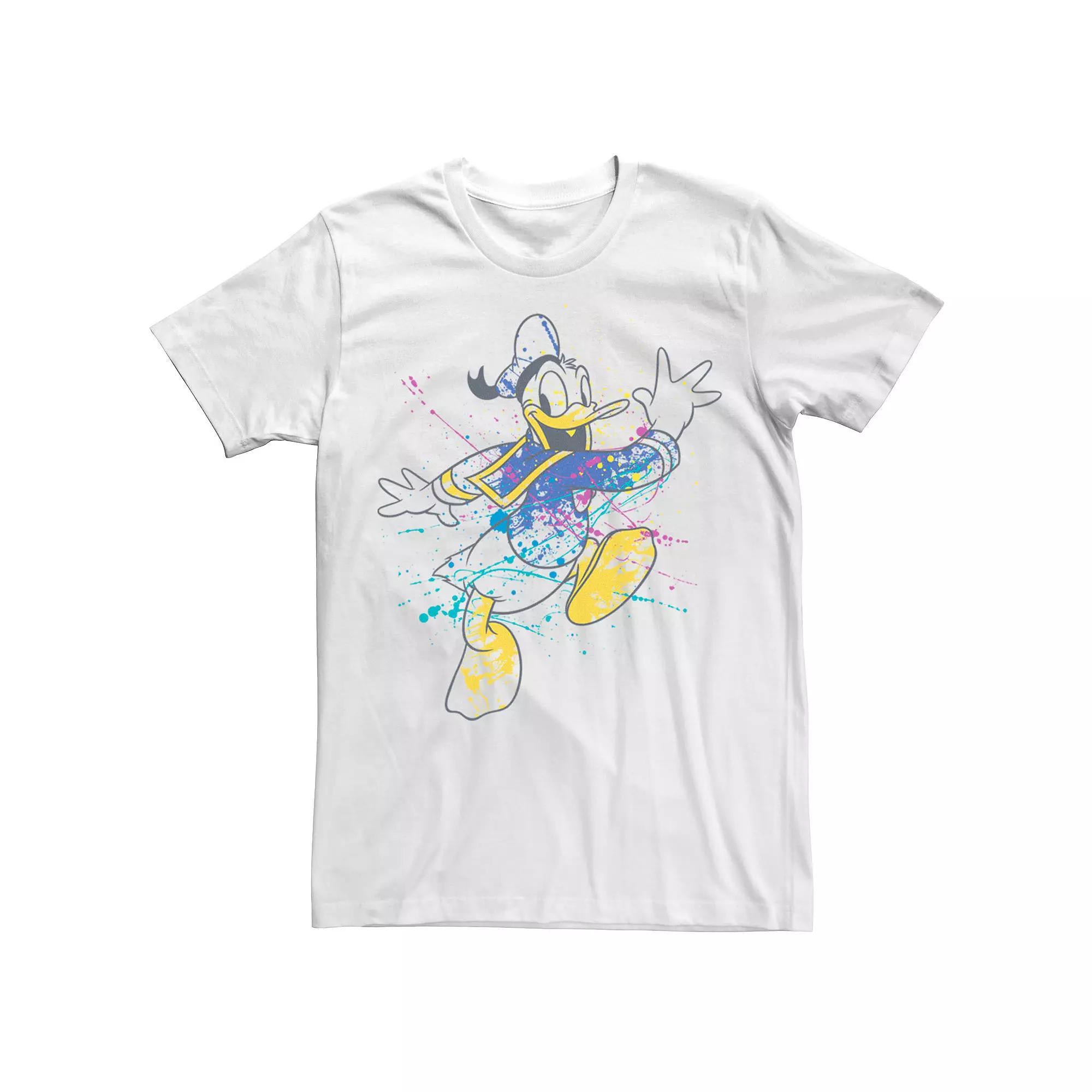 Disney's Donald Duck Jumping For Joy Paint Splatter Portrait Men's Tee, Size: 3XL, White Product Image