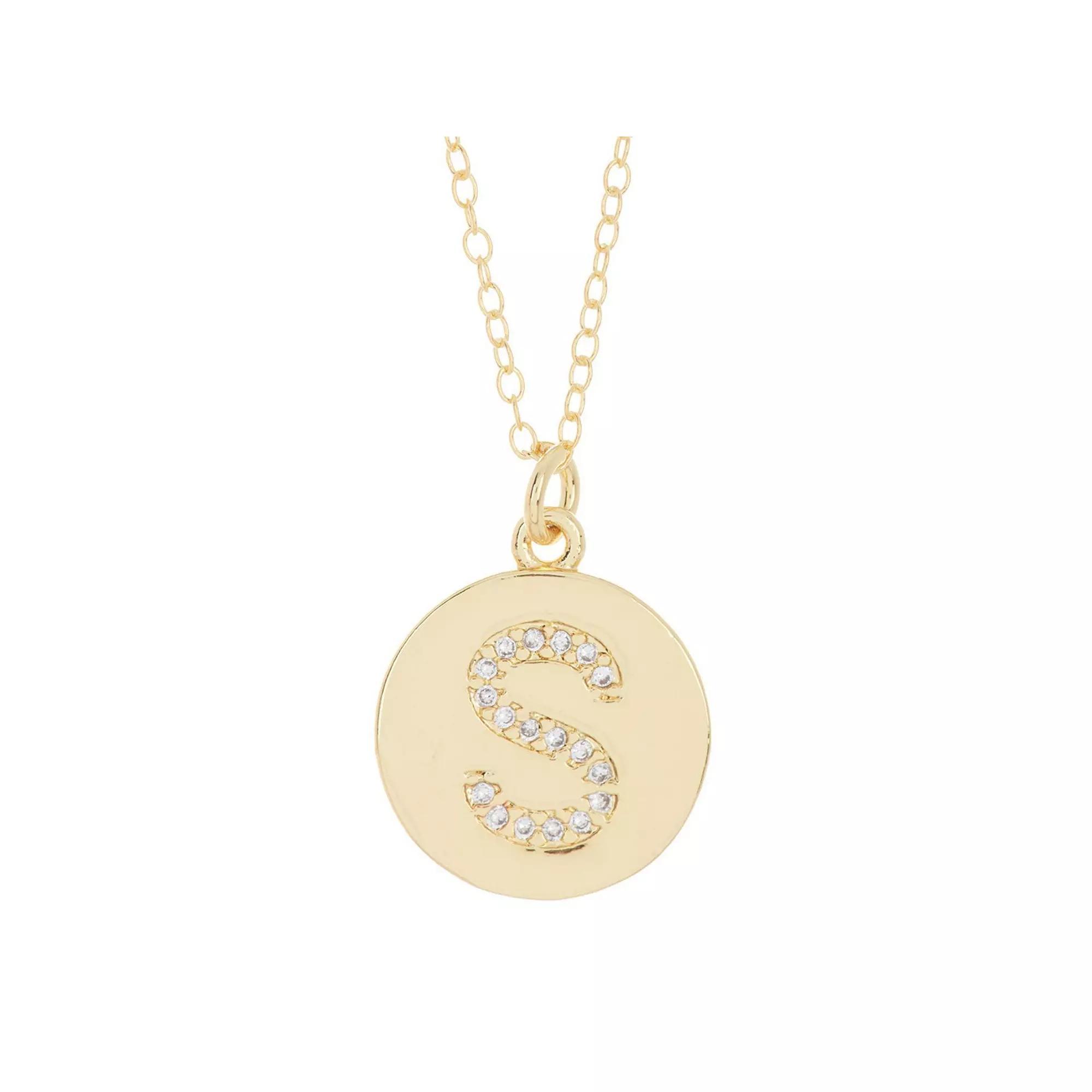 Adornia 14k Gold Plated Cubic Zirconia Engraved Letter Disc Pendant Necklace, Women's, Size: 18", Gold Tone T Product Image