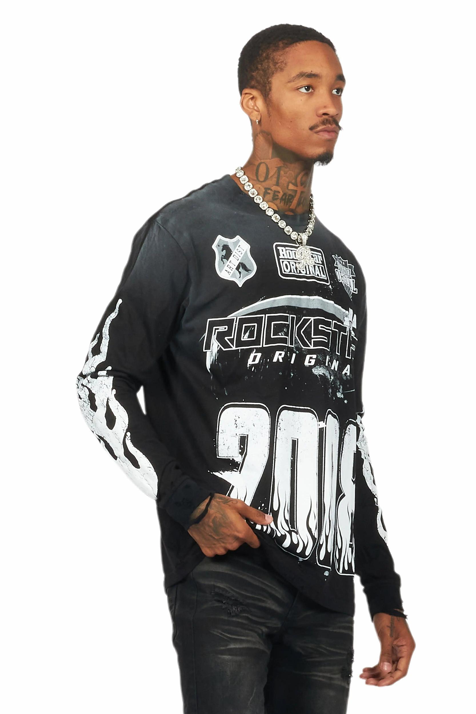 Amos Black/White Long Sleeve Graphic T-Shirt Male Product Image