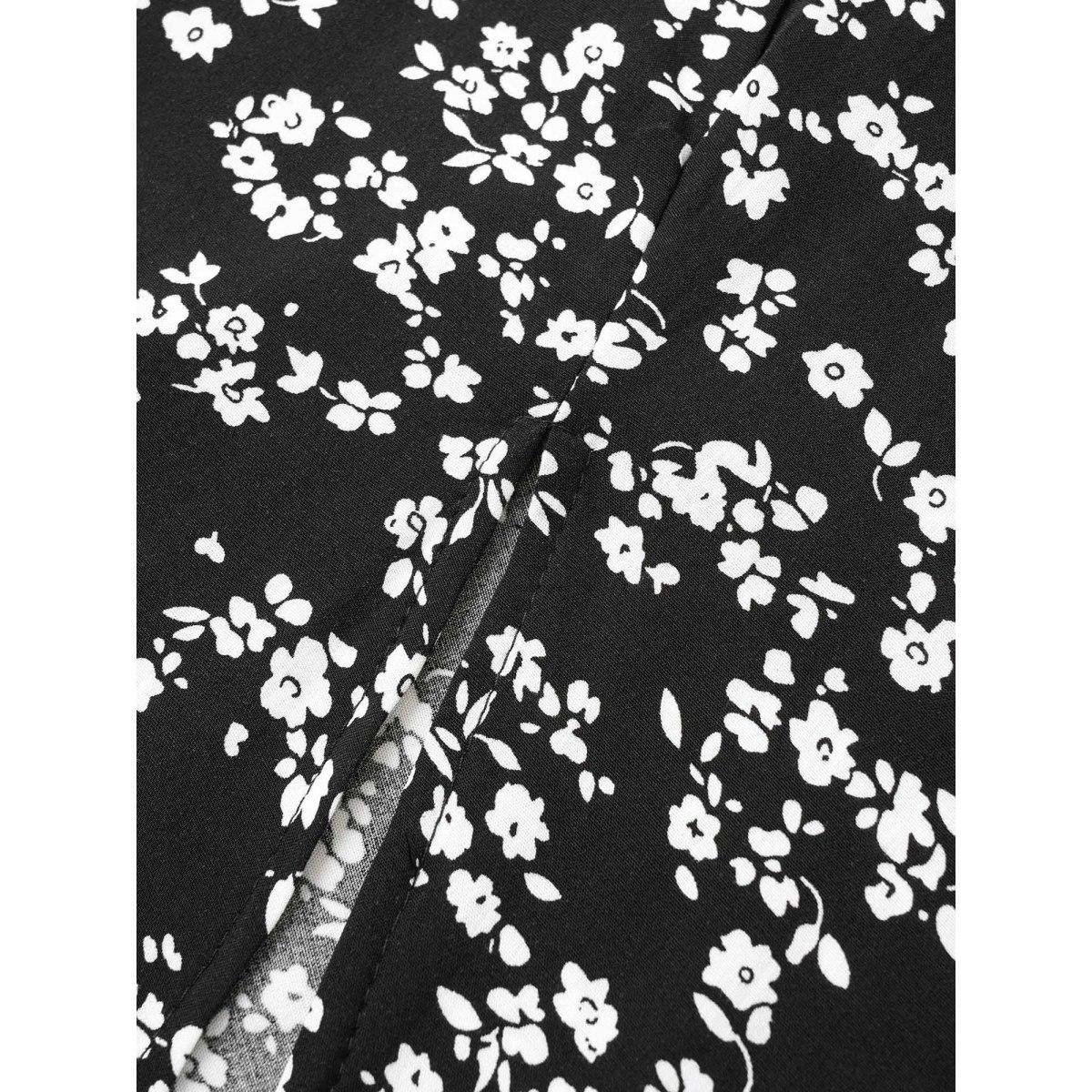 Ditsy Floral Printed Vintage Plus Size Women Vacation Long Dress Ruffle Sleeve Half Sleeve V Neck Pocket Elegance Dresses BloomChic Product Image
