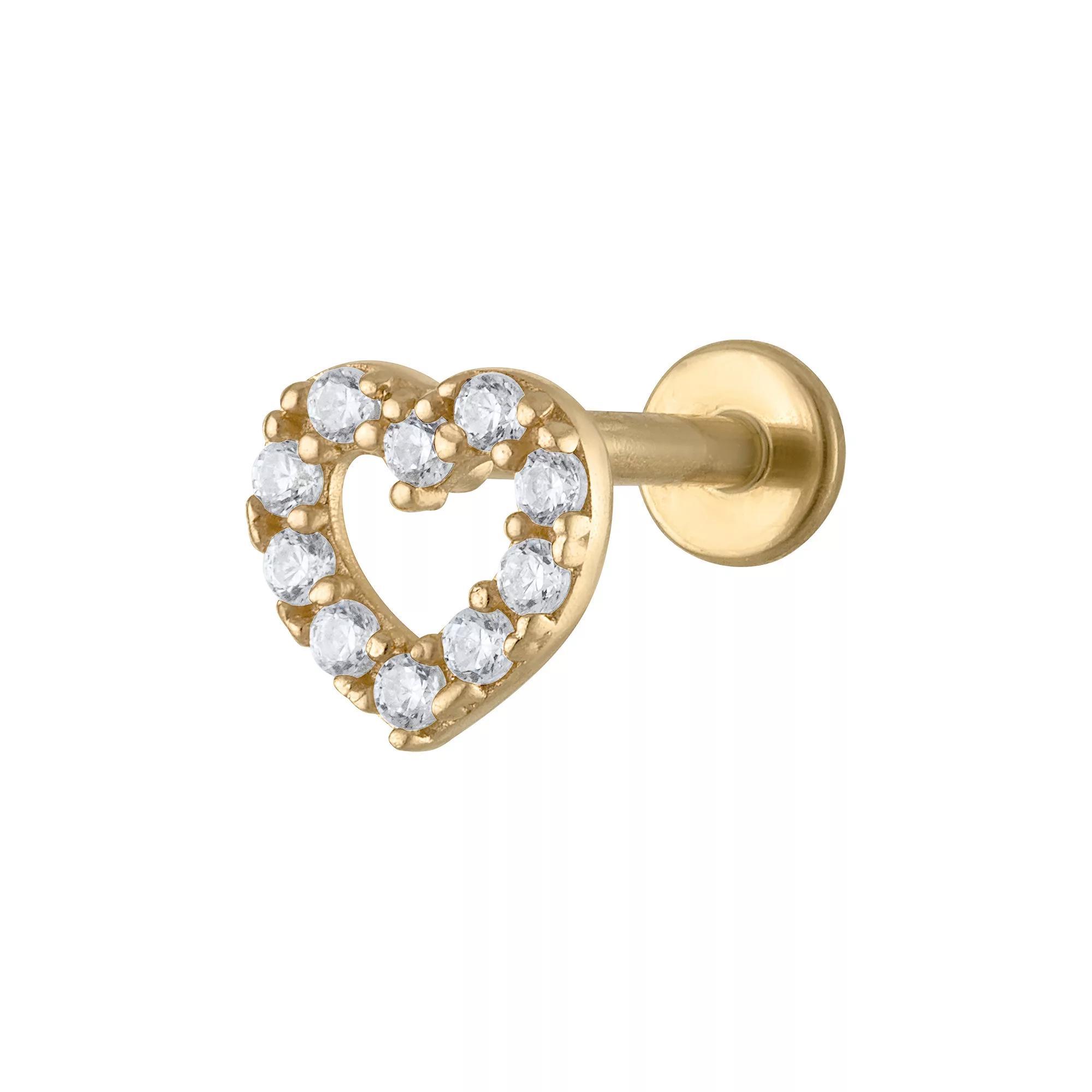 Amella Jewels 14k Gold Cubic Zirconia Heart Internally Threaded Cartilage Earring, Women's Product Image